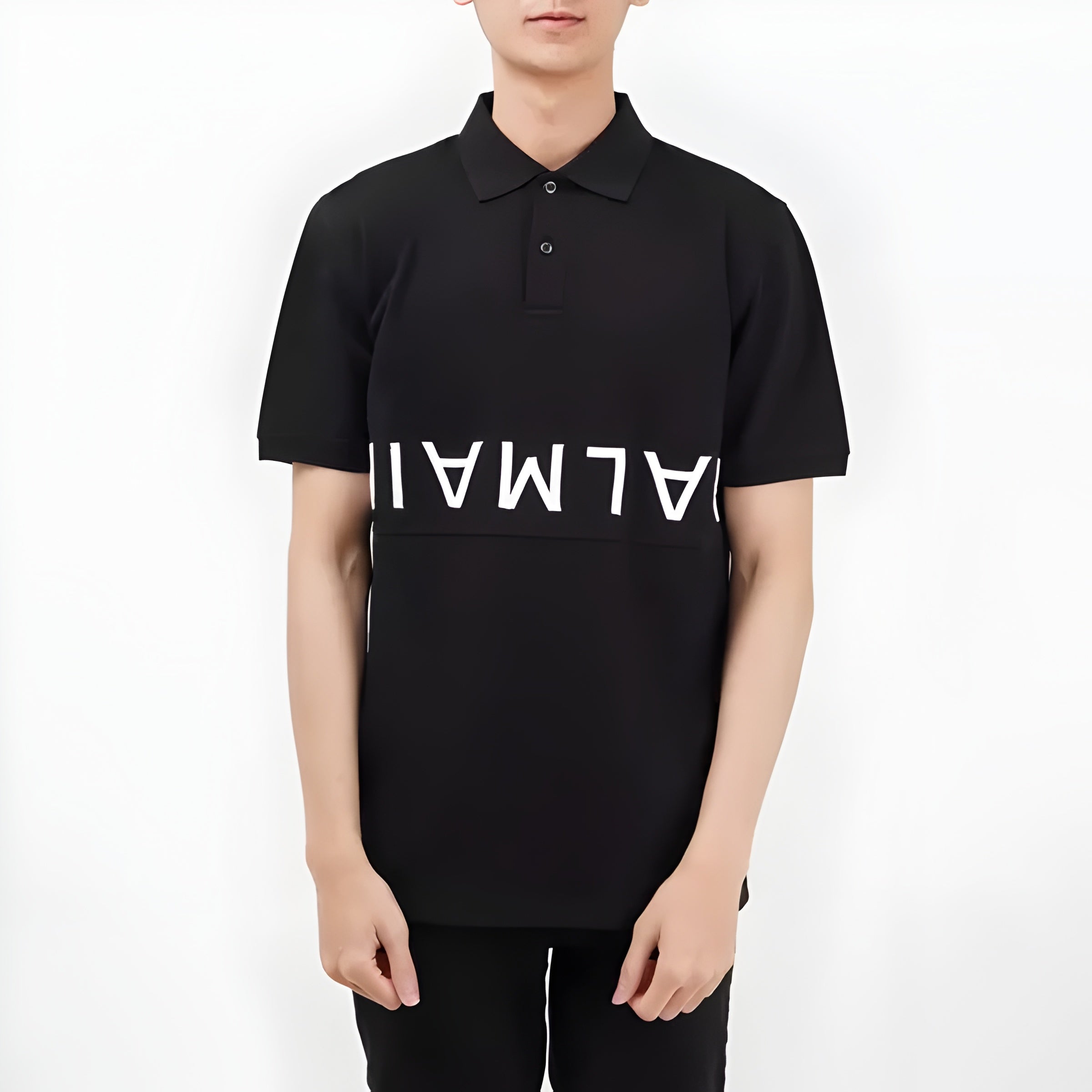 BALMAIN TEXT REVERSE EMBROIDERY POLO SHIRT