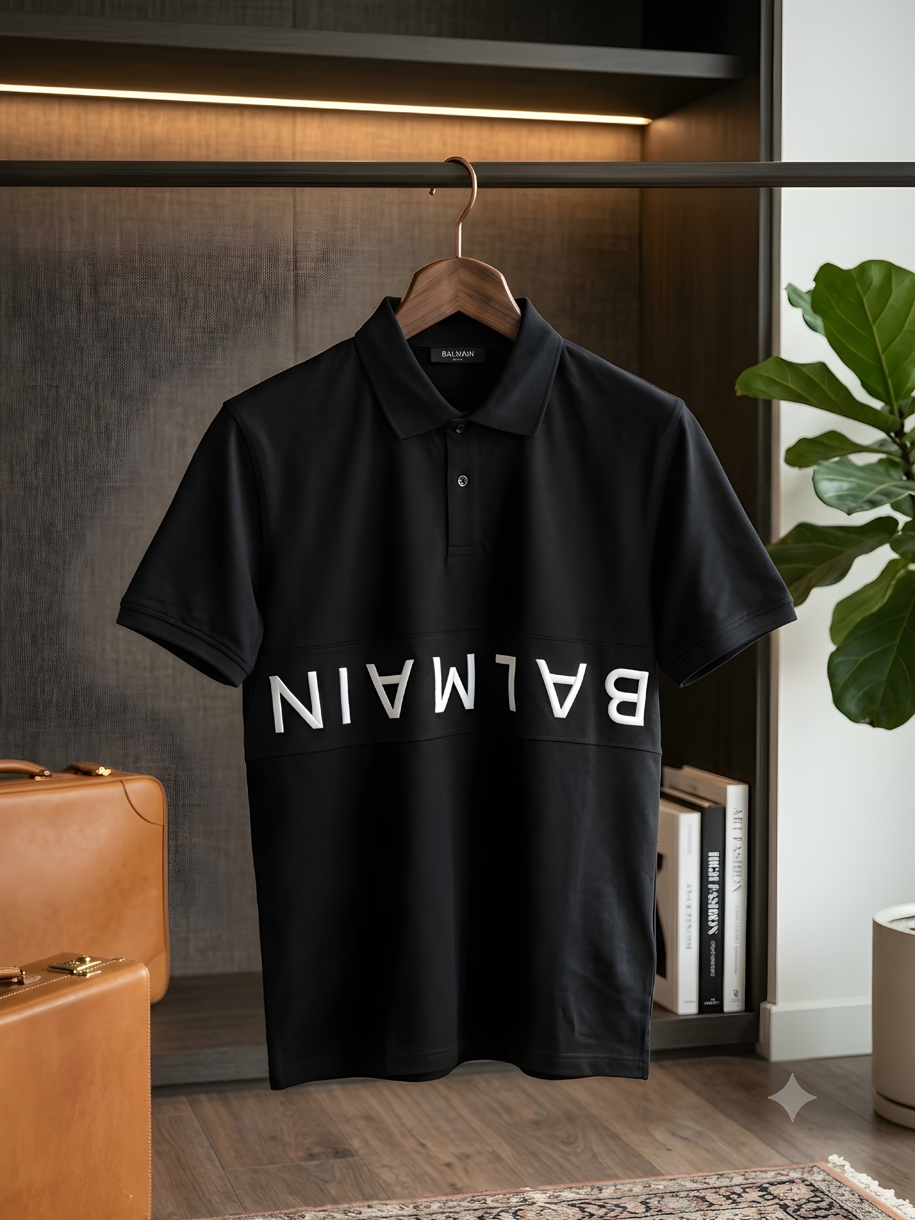 BALMAIN TEXT REVERSE EMBROIDERY POLO SHIRT