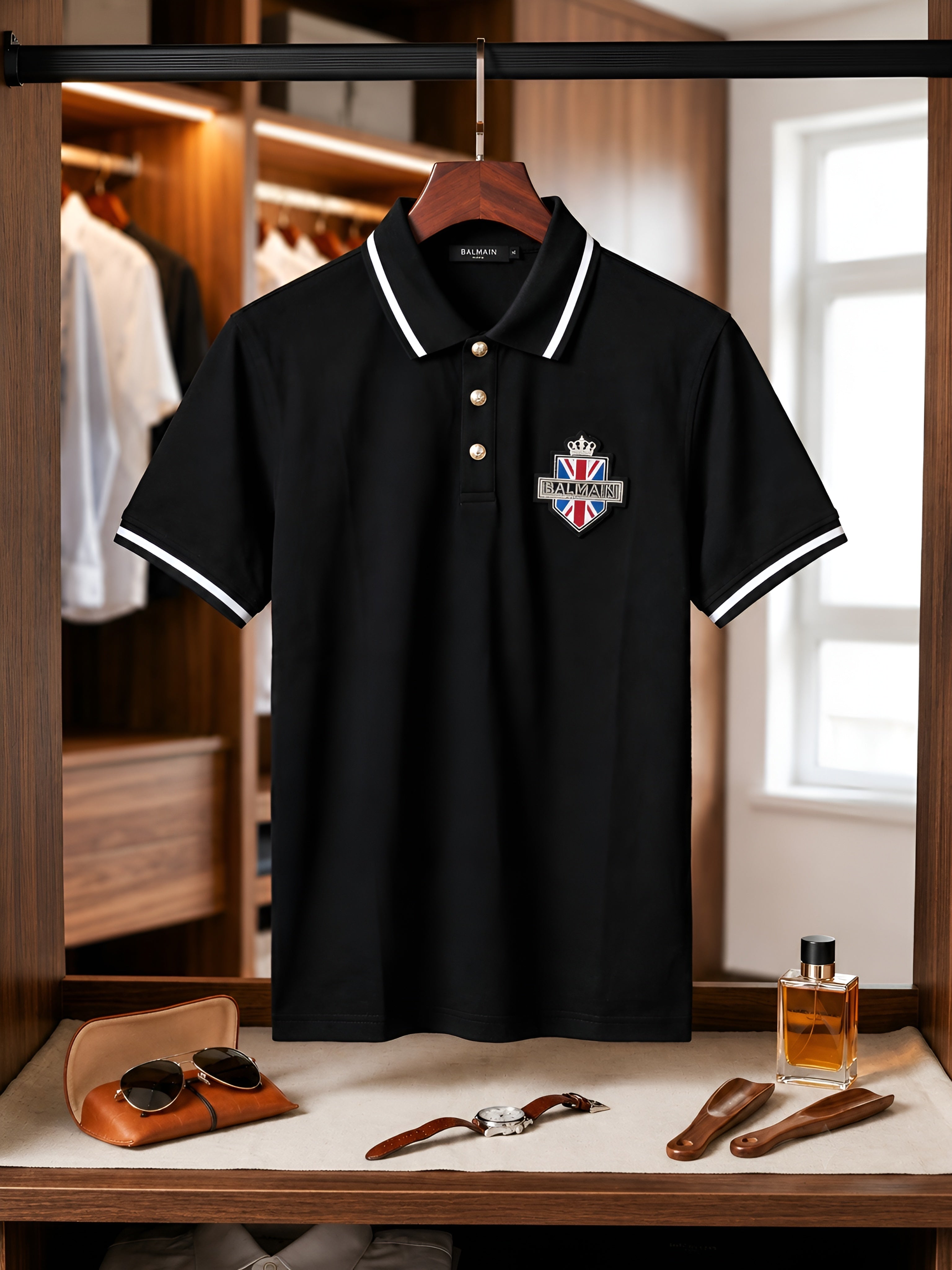 Balmain Polo Shirt Union Jack Logo Patch