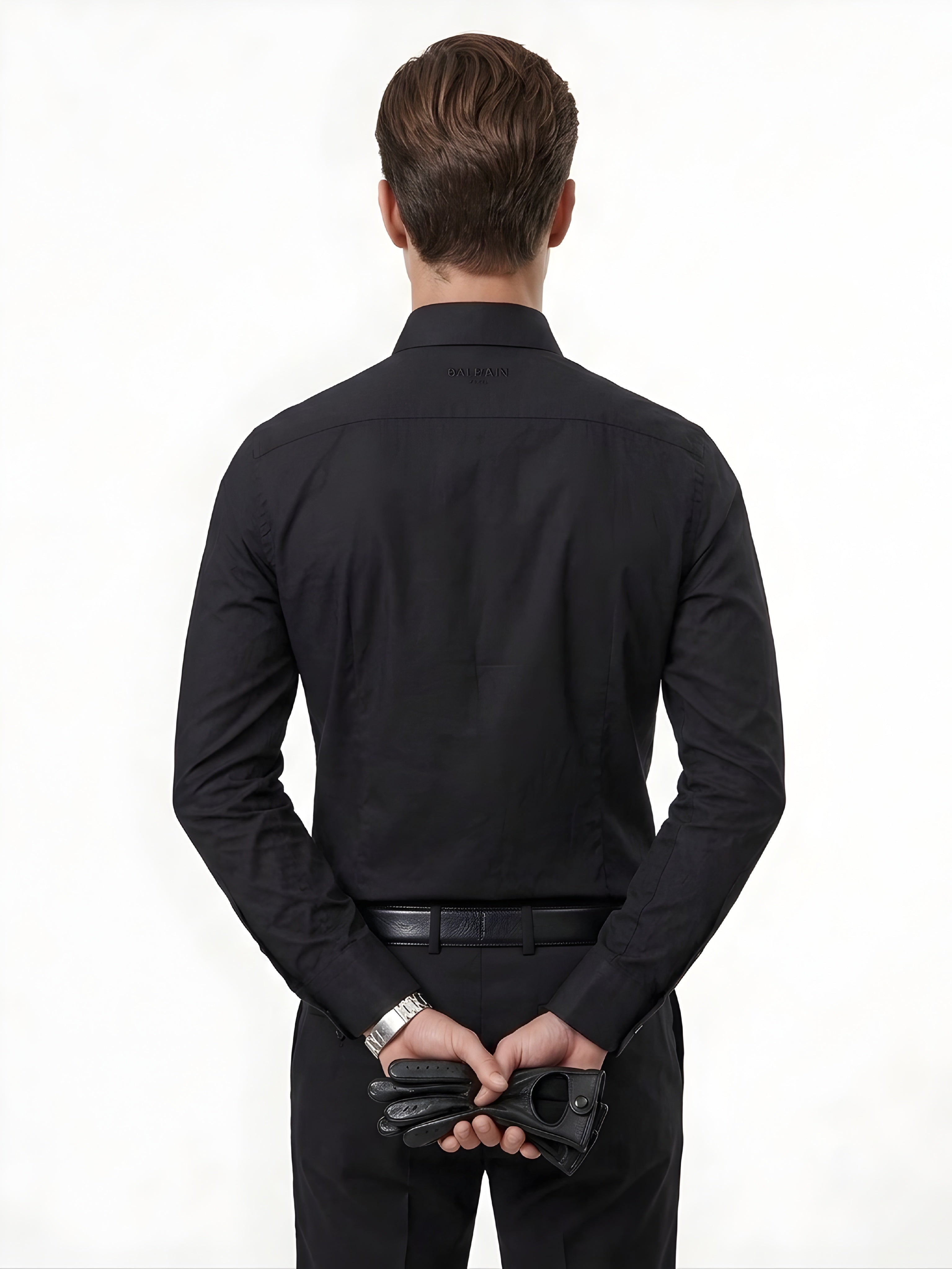 BALMAIN BIG TEXT VERTICAL BUTTON BLACK LONG SHIRT