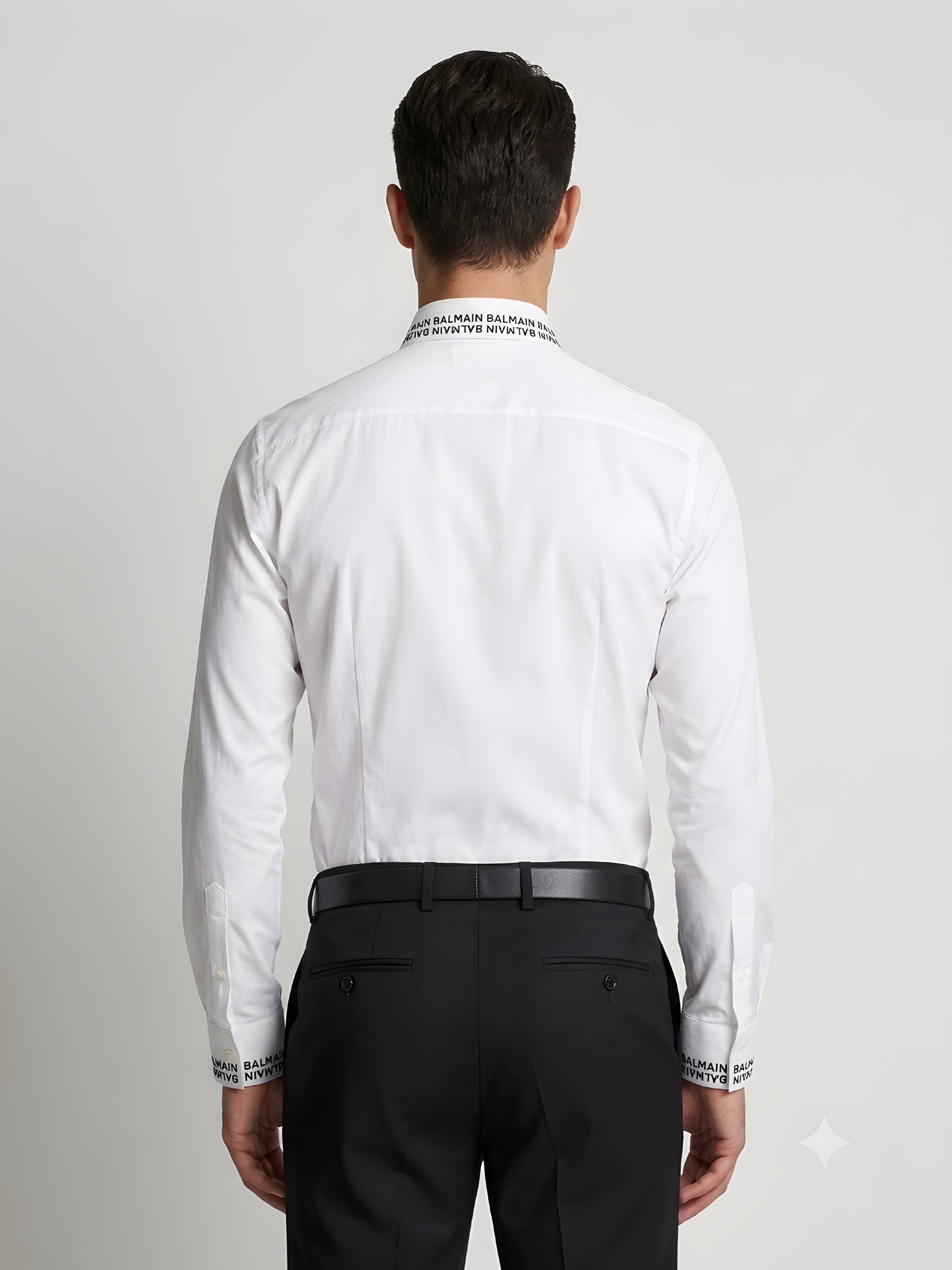 Balmain Men's Shirt Brand Lettering On The Collar And Cuffs
