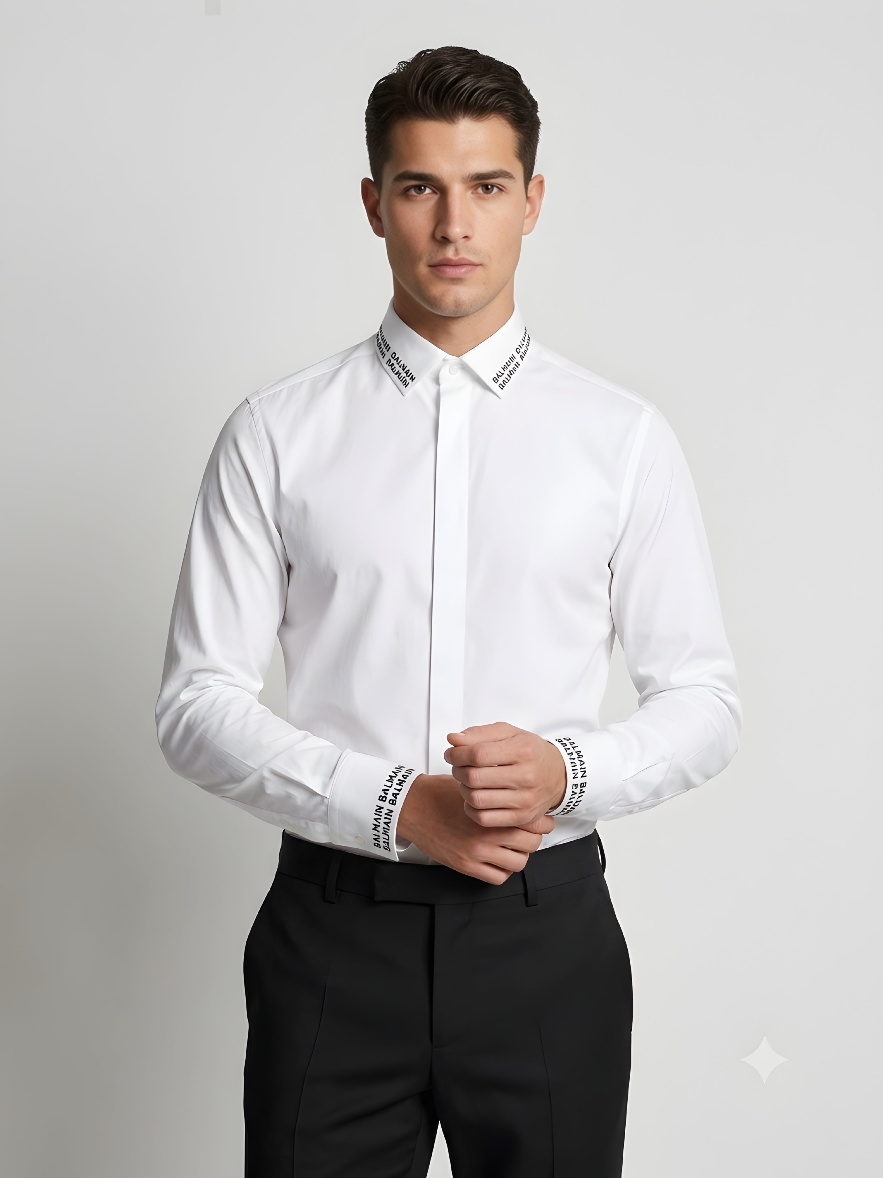 Balmain Men's Shirt Brand Lettering On The Collar And Cuffs