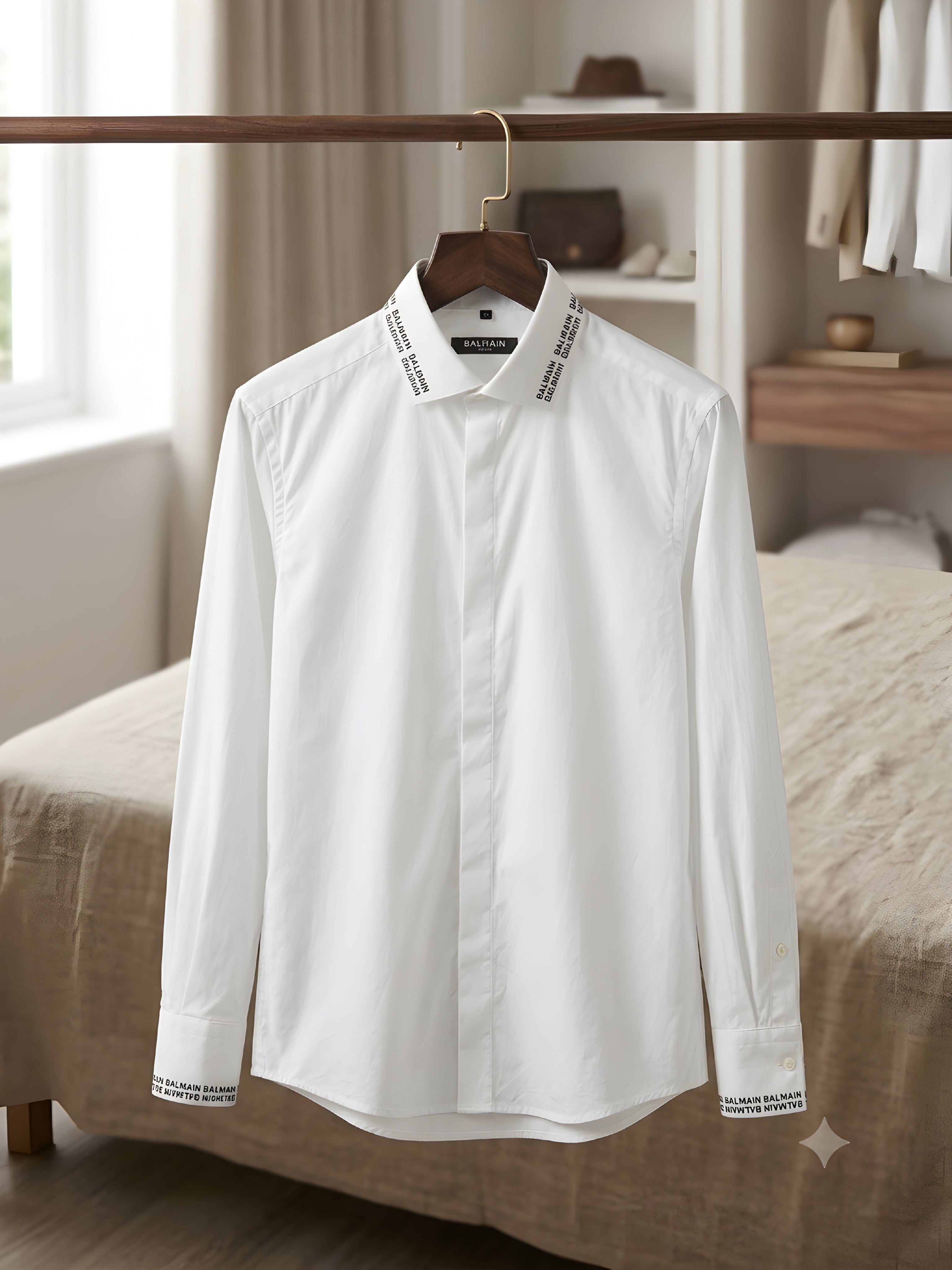 Balmain Men's Shirt Brand Lettering On The Collar And Cuffs