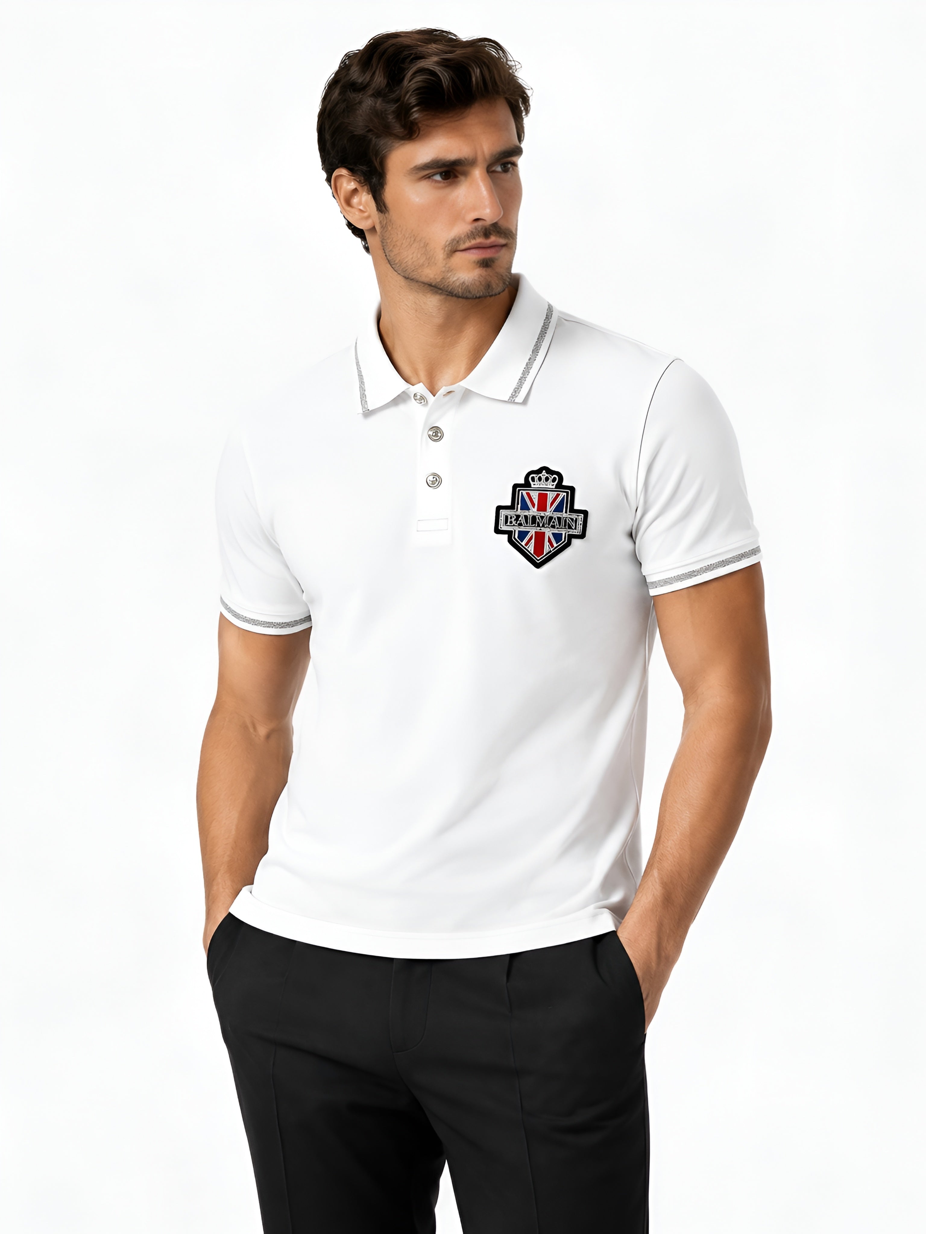 Balmain Polo Shirt Union Jack Logo Patch