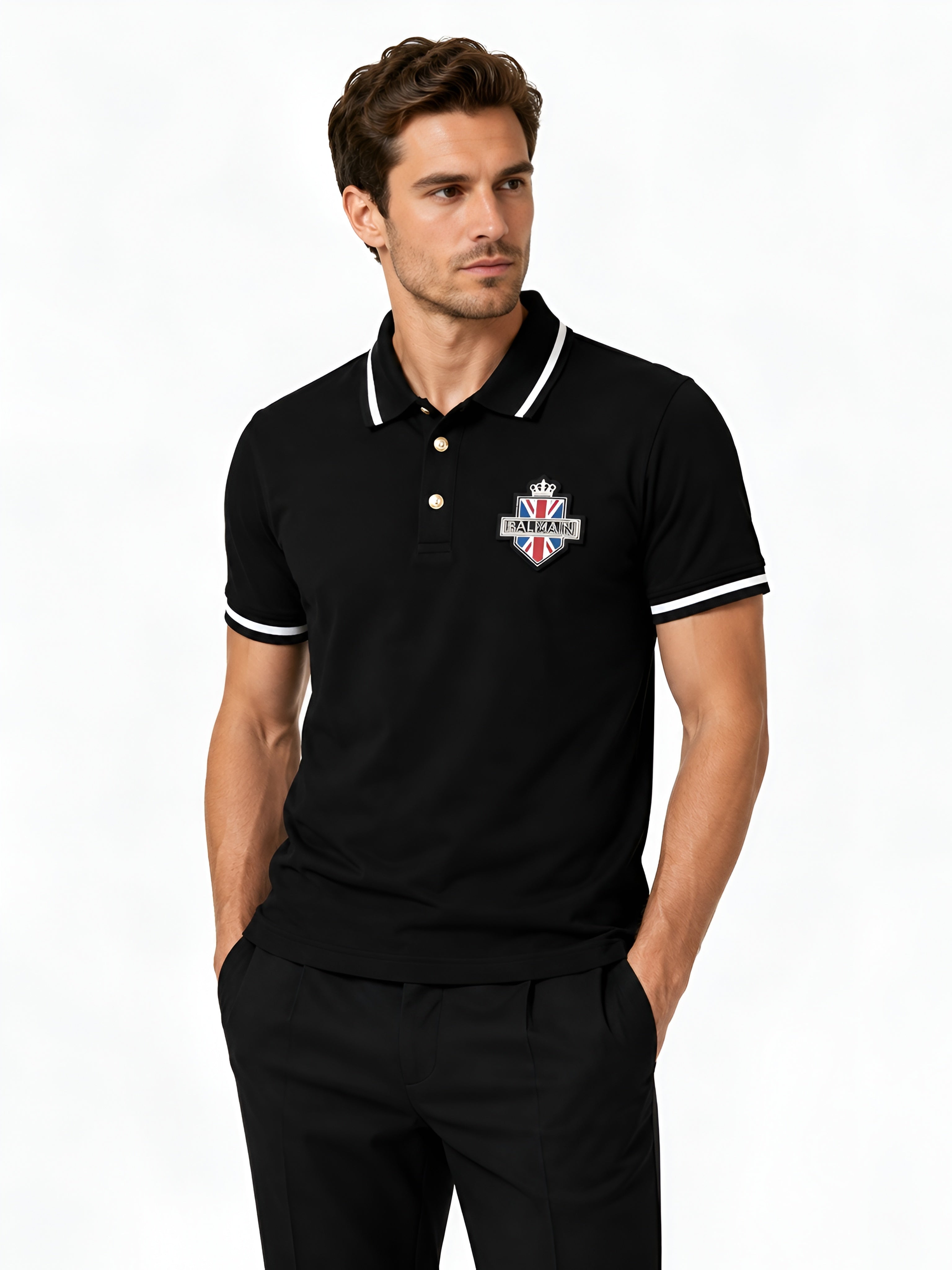 Balmain Polo Shirt Union Jack Logo Patch