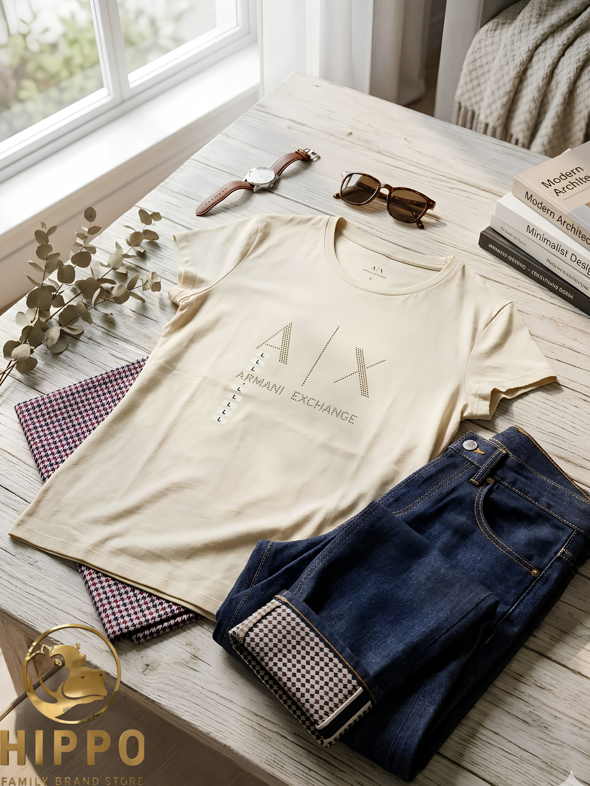 Armani Exchange Sequin Logo Round-Neck T-Shirt