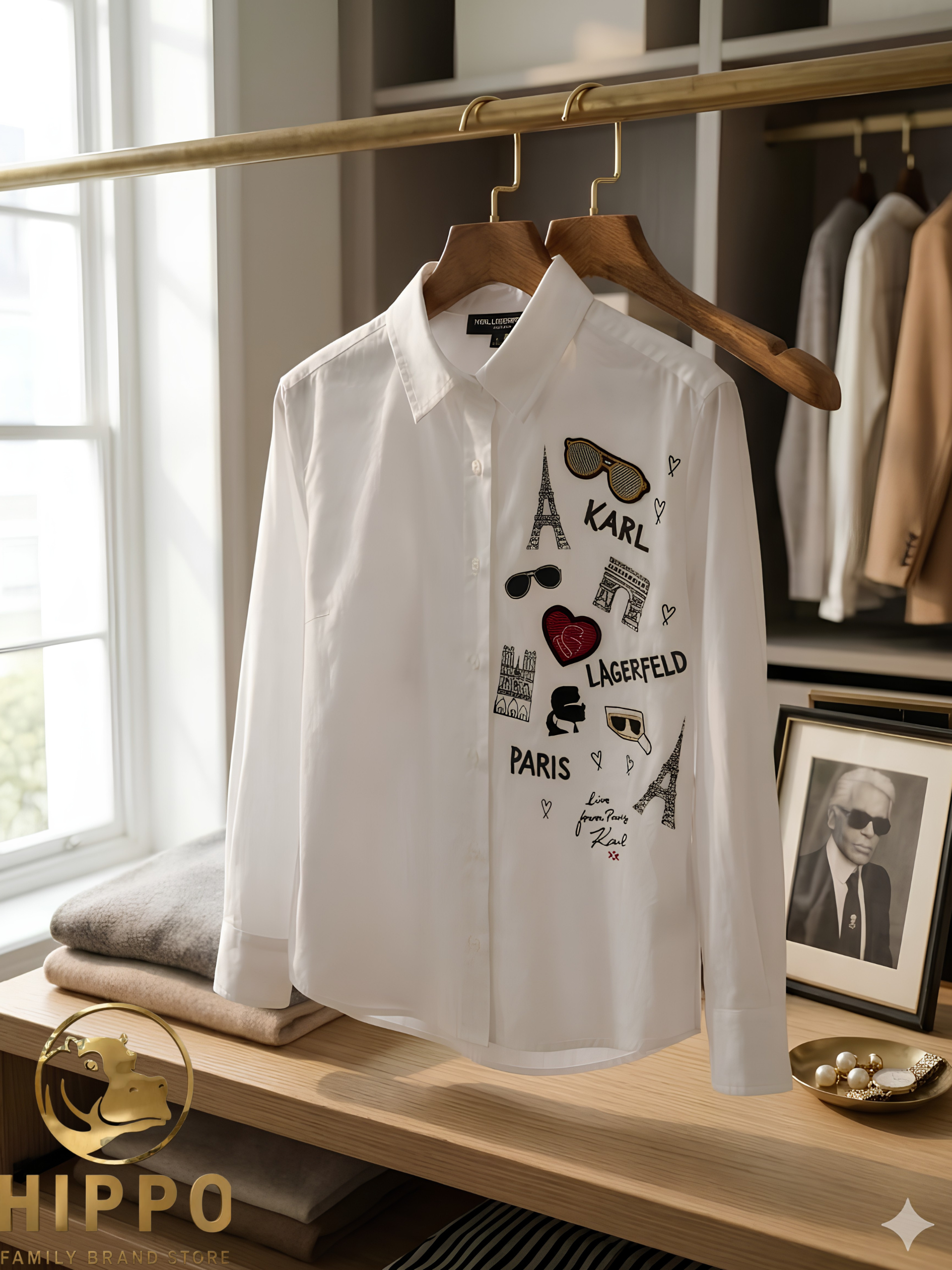 Karl Lagerfeld Paris Women's Long Sleeve Iconic Motif Blouse – Paris Print