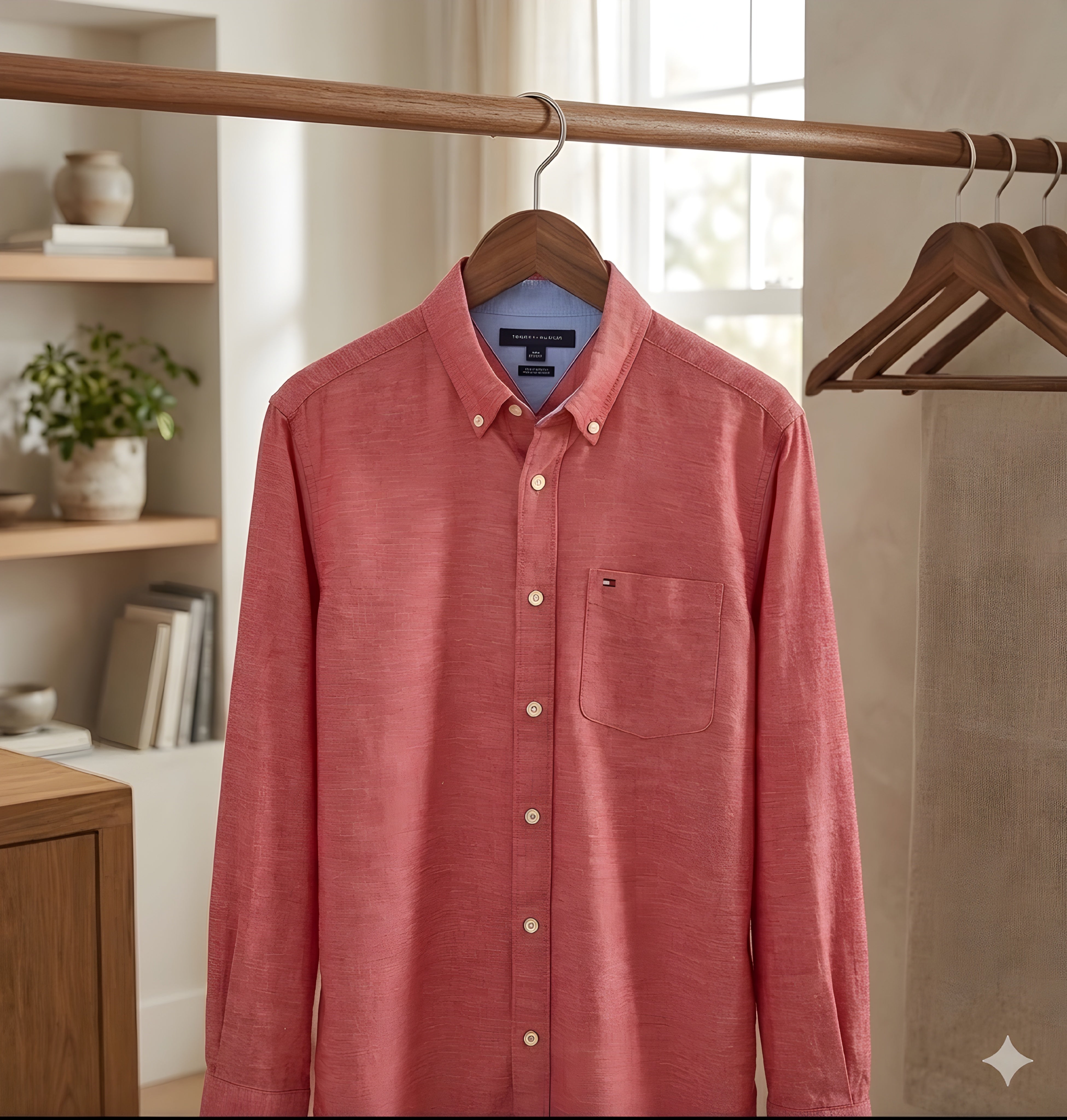 Tommy Hilfiger Solid Regular Fit Cotton Peach Casual Shirt