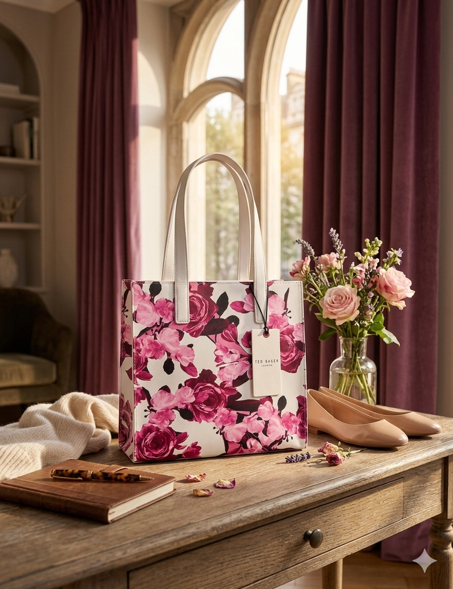 TED BAKER Women's The Icon Pink Floral Tote Bag Purse