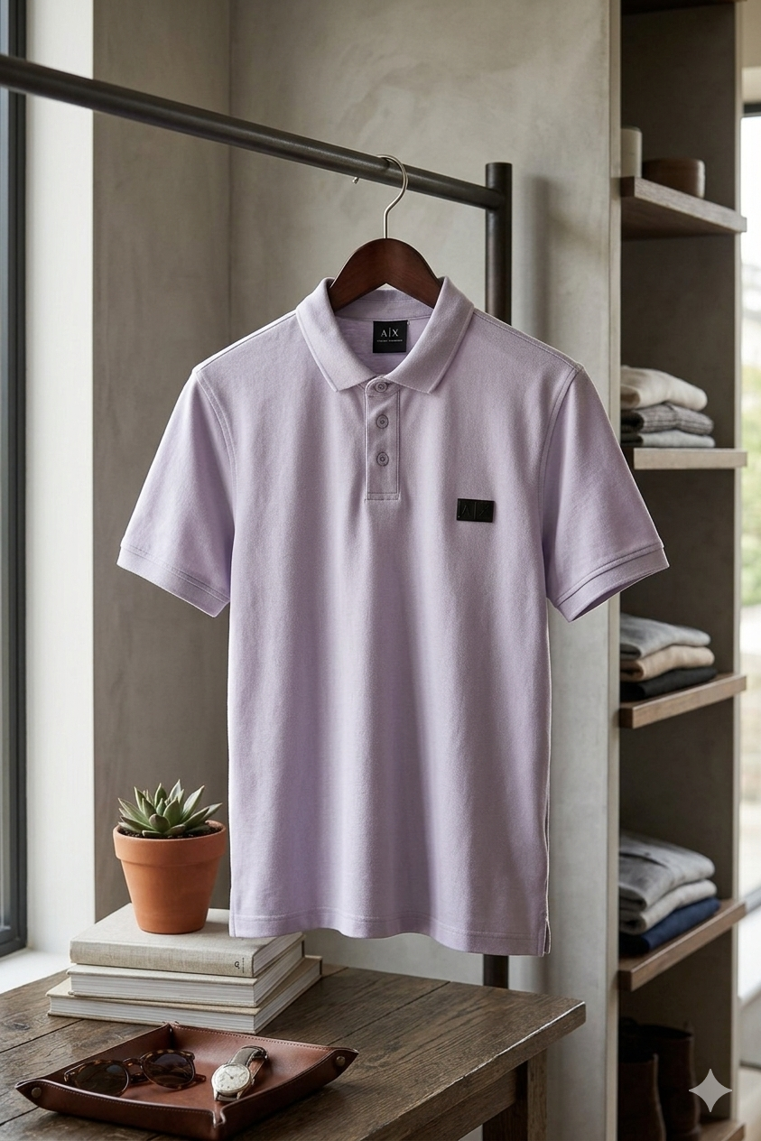 Armani Exchange Regular Fit Mercerised Cotton Polo Lilac Gray