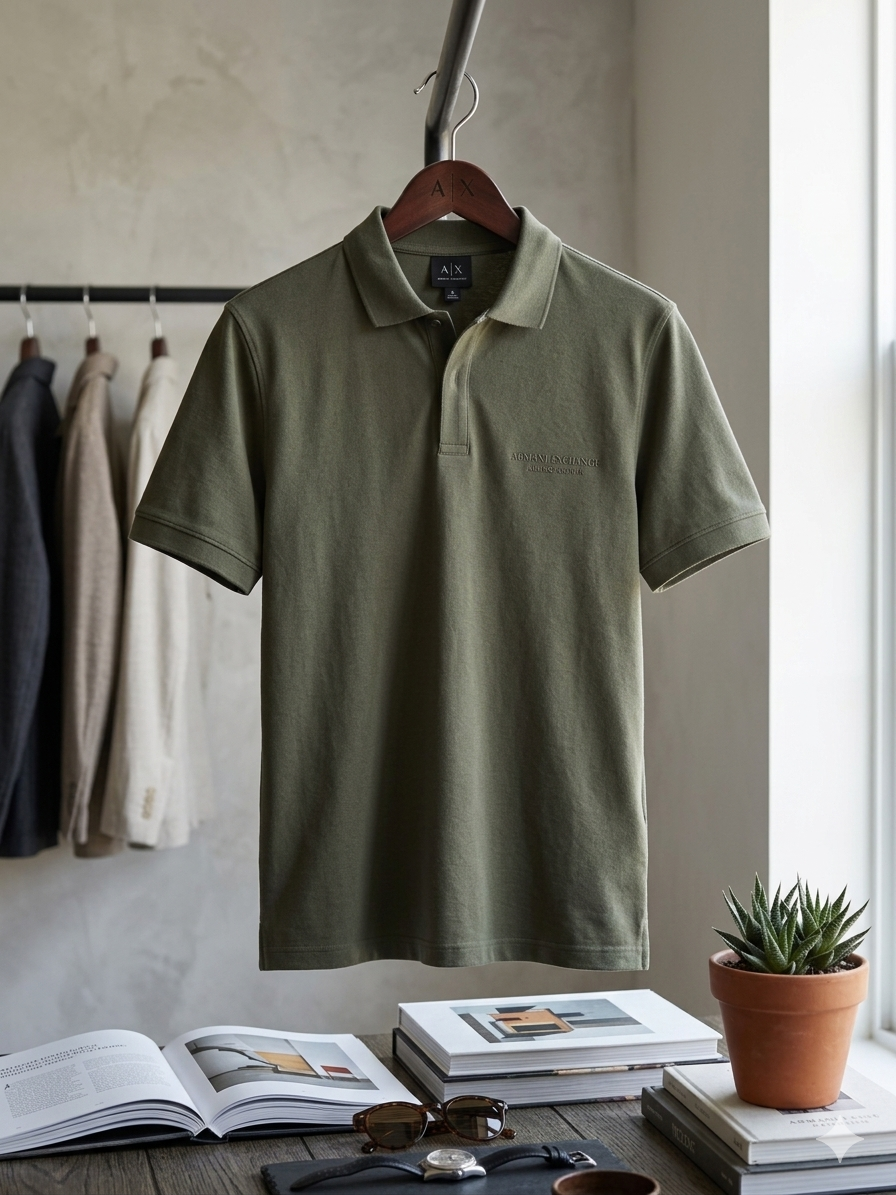 ARMANI EXCHANGE Polo Masculina Regular Fit Logo Milano Verde