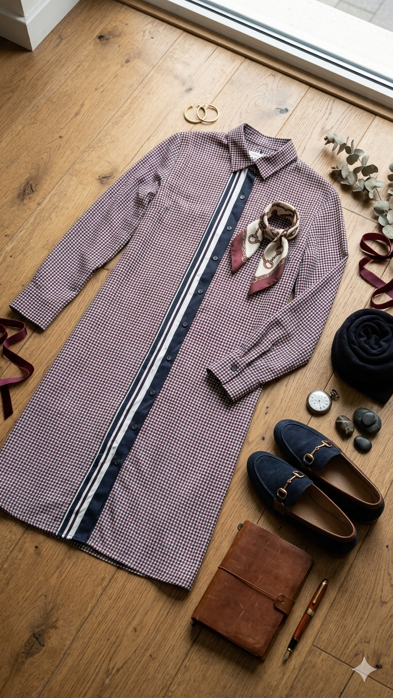 Tommy Hilfiger Houndstooth Belted Shirtdress