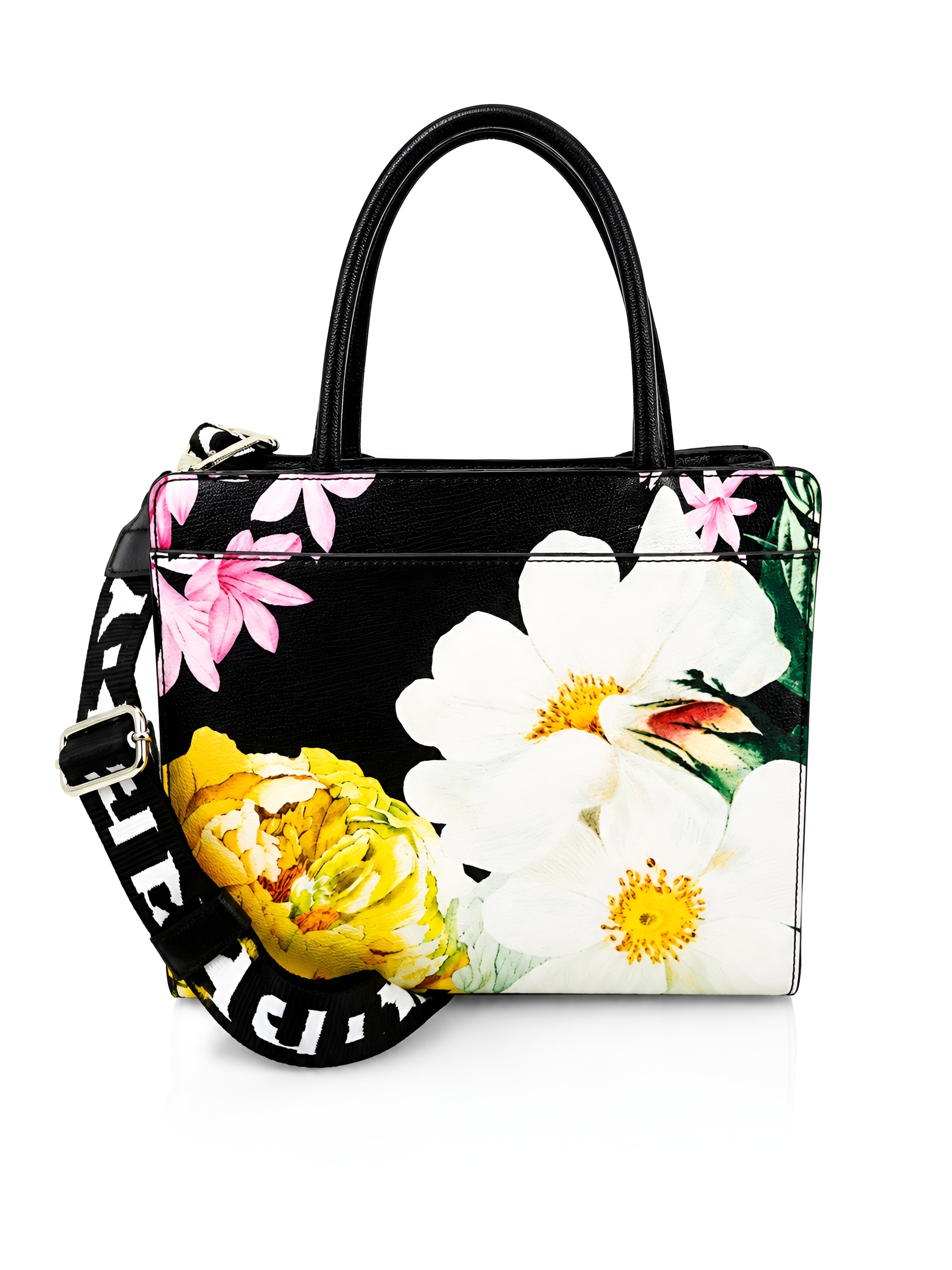 Karl Lagerfeld Black Multicolor Floral Sunflower Satchel Bag