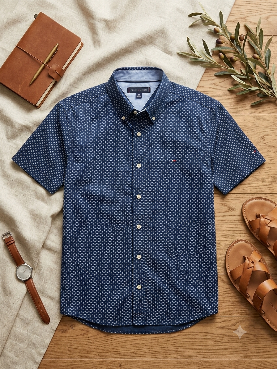 Tommy Hilfiger Mens Blue Geometric Shirt