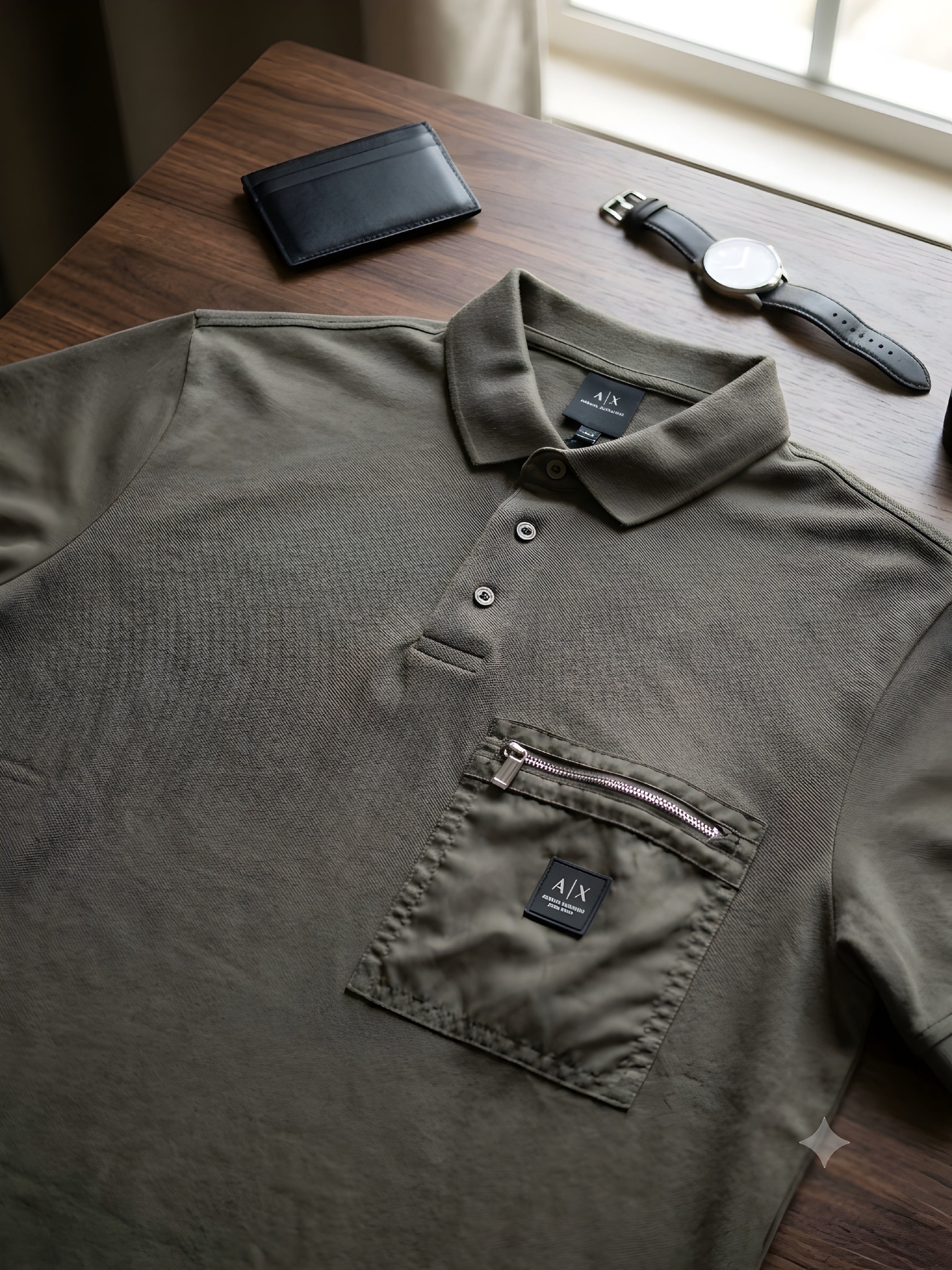 Armani Exchange Black Edition Regular Fit Black Olive Polo