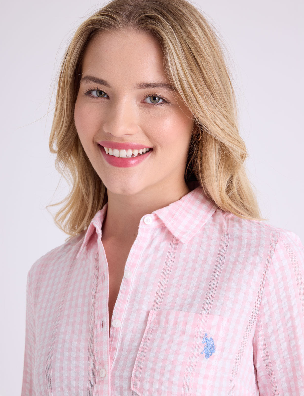 USPA LONG SLEEVE HALF PLACKET GINGHAM SHIRT