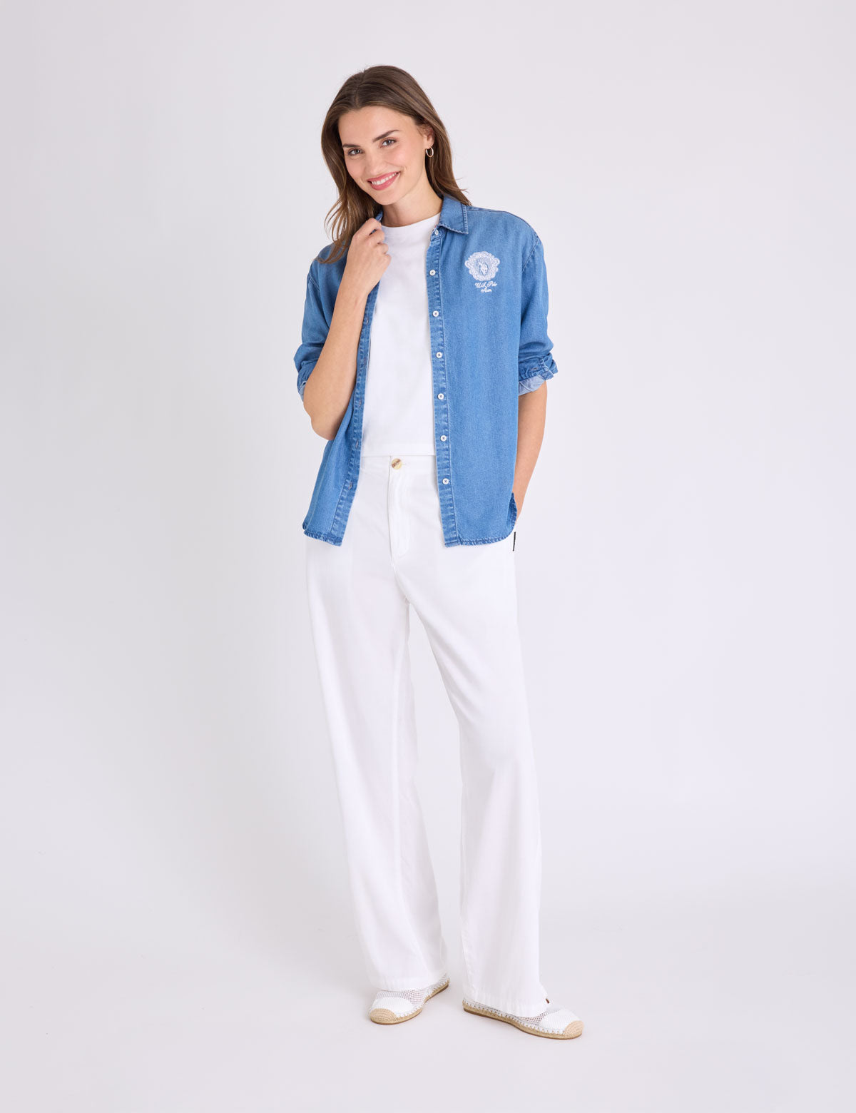 USPA LONG SLEEVE OVERSIZED DENIM SHIRT WITH CREST