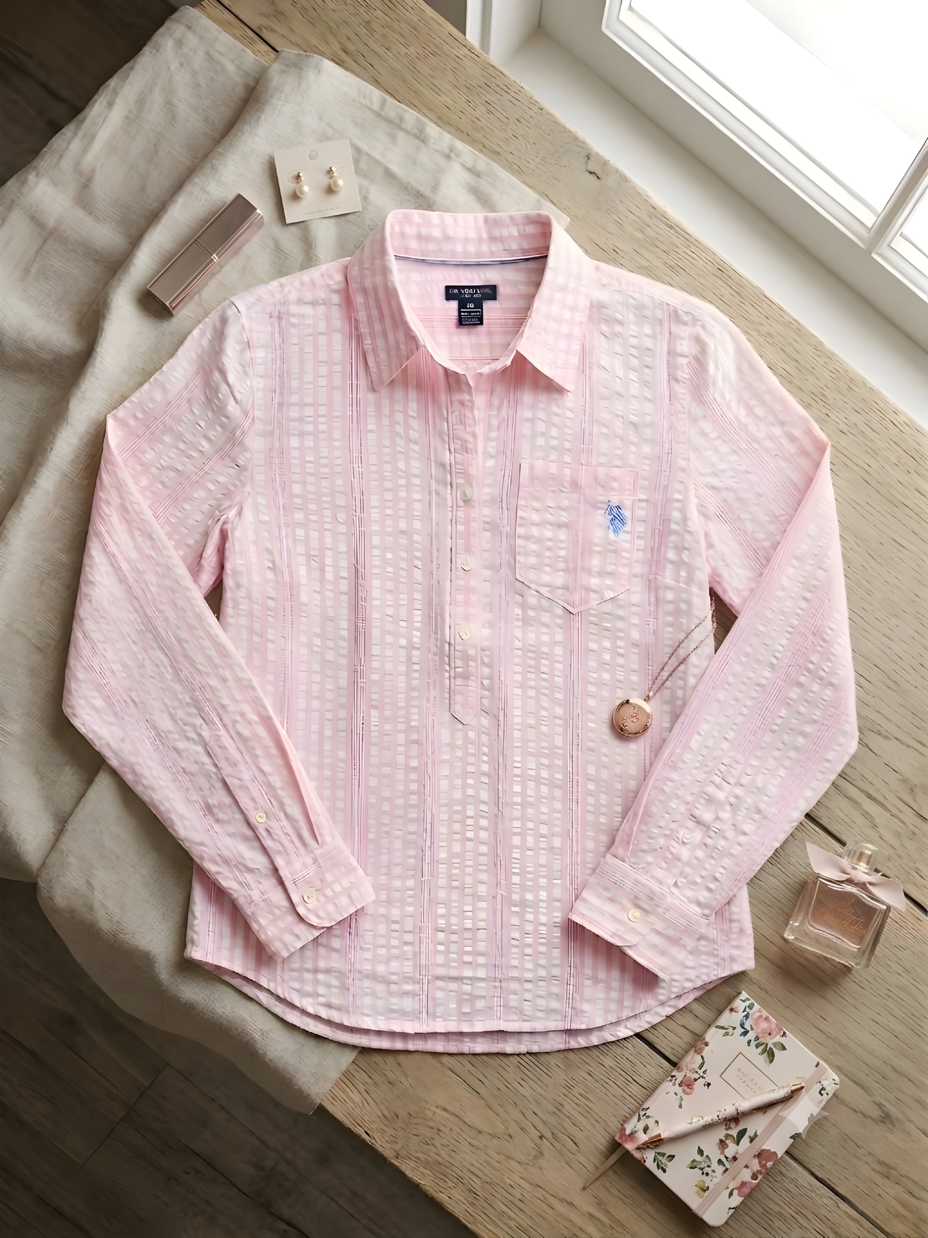 USPA LONG SLEEVE HALF PLACKET GINGHAM SHIRT