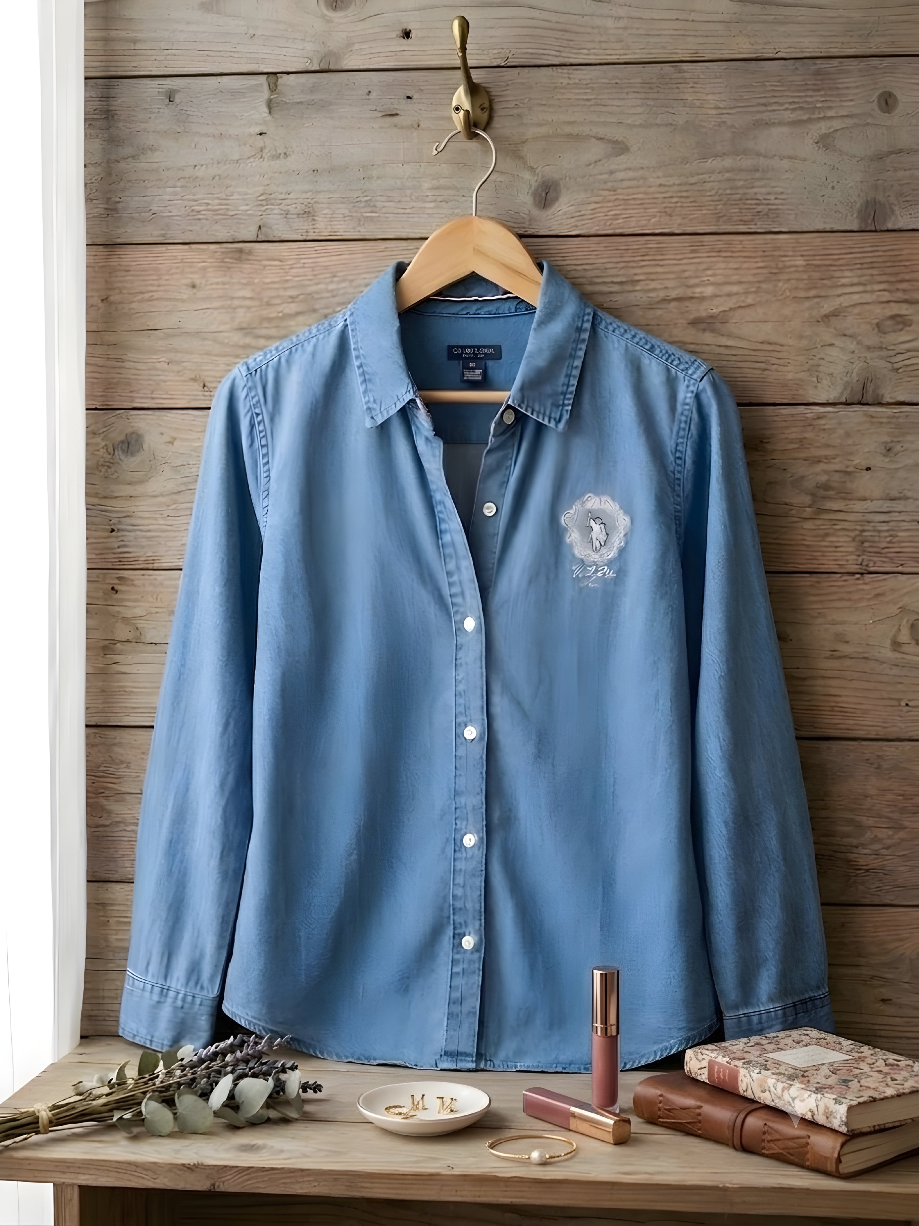 USPA LONG SLEEVE OVERSIZED DENIM SHIRT WITH CREST