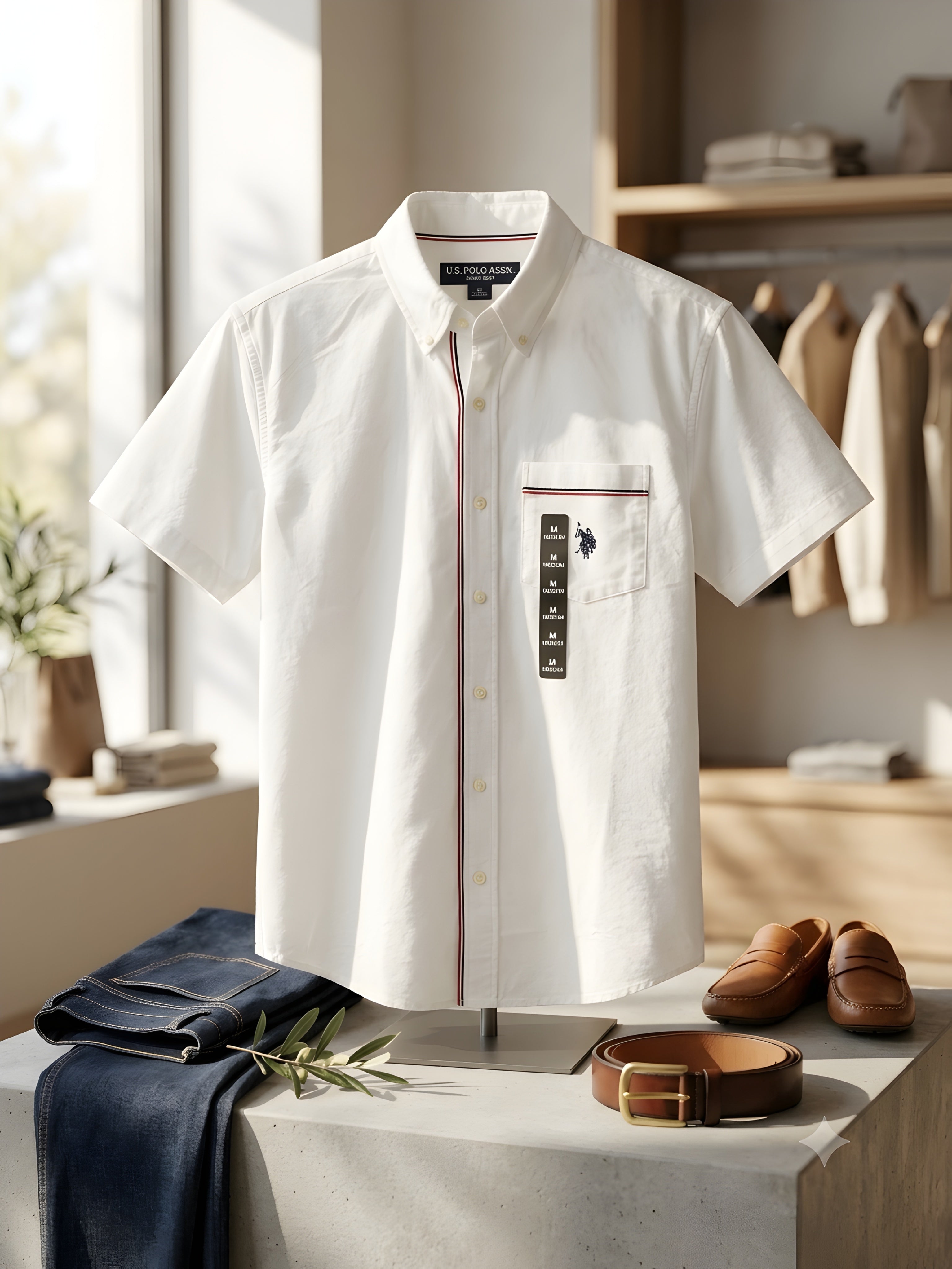 USPA SHORT SLEEVE SIGNATURE STRIPE OXFORD SHIRT