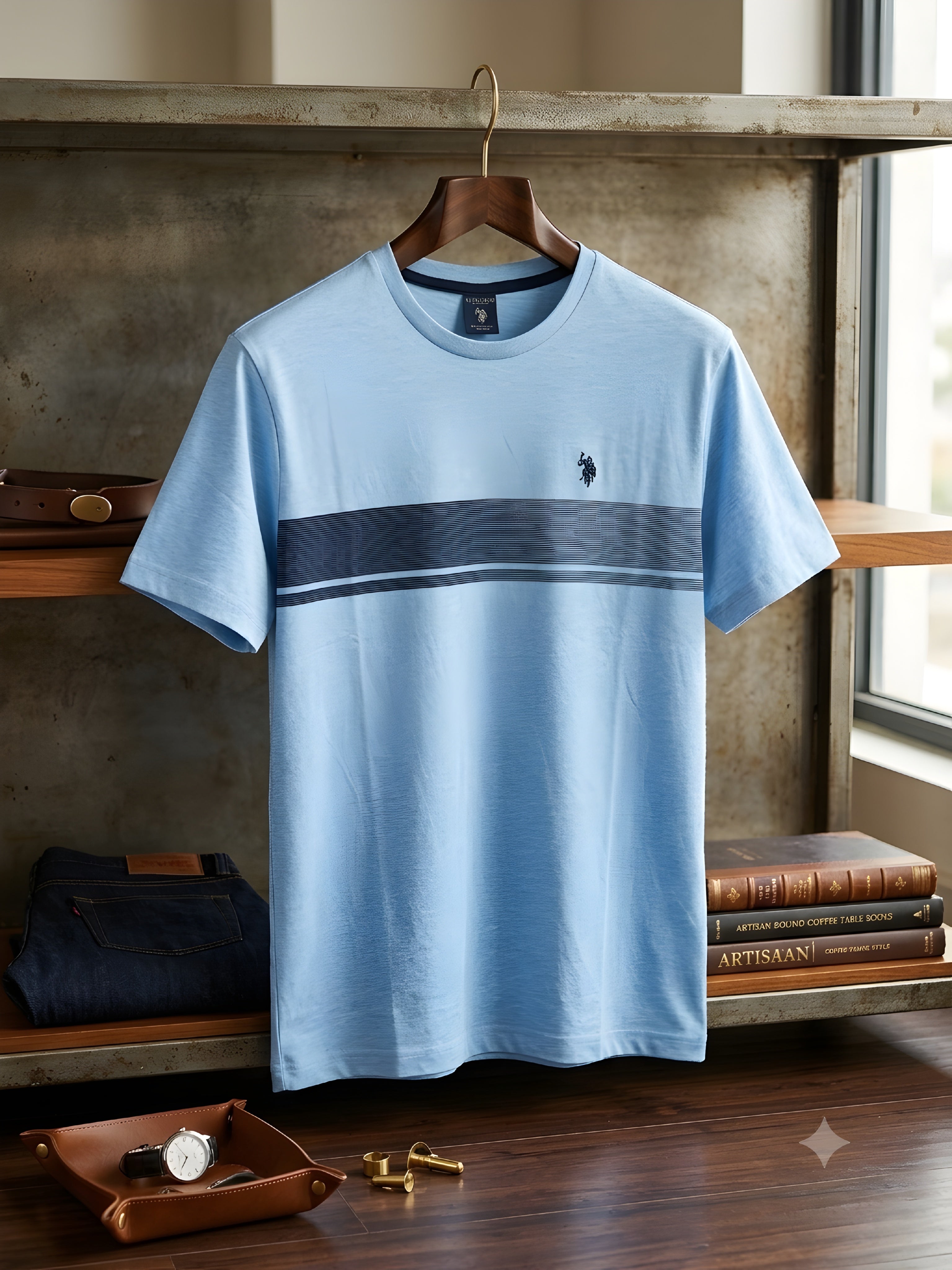 USPA CHEST STRIPE COLORBLOCK JERSEY T-SHIRT