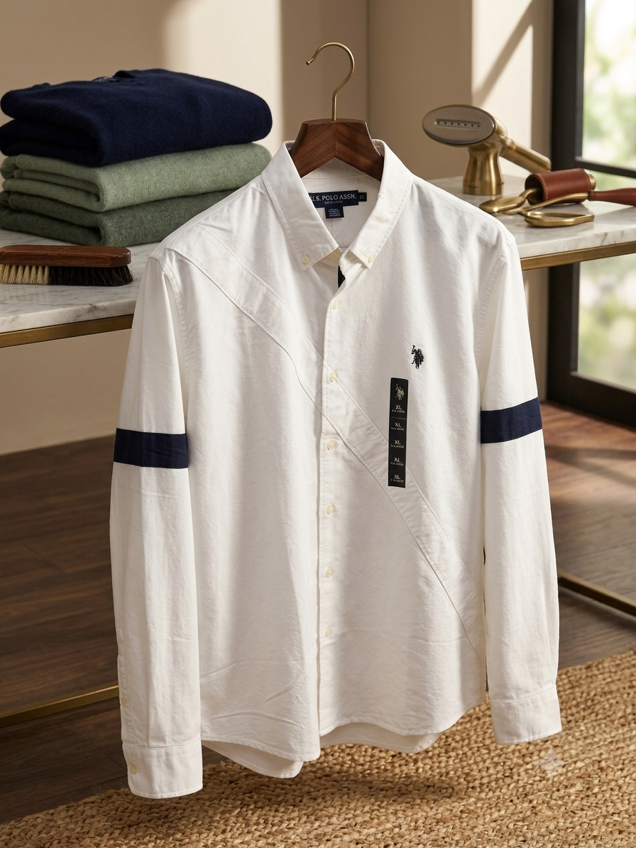 USPA LONG SLEEVE DIAGONAL SASH SOLID OXFORD SHIRT