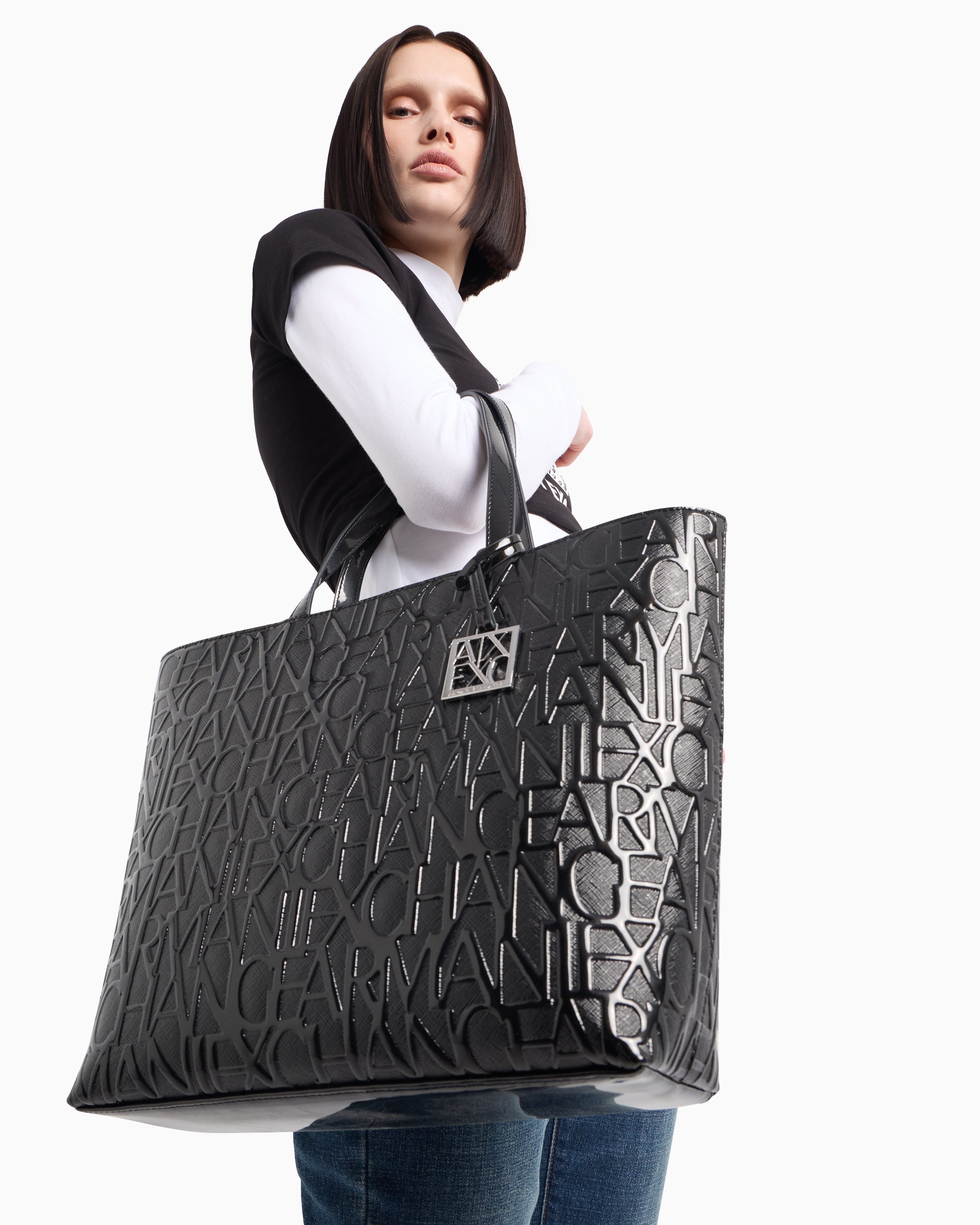 Armani Exchange Glossy Tote Bag With Double Handle