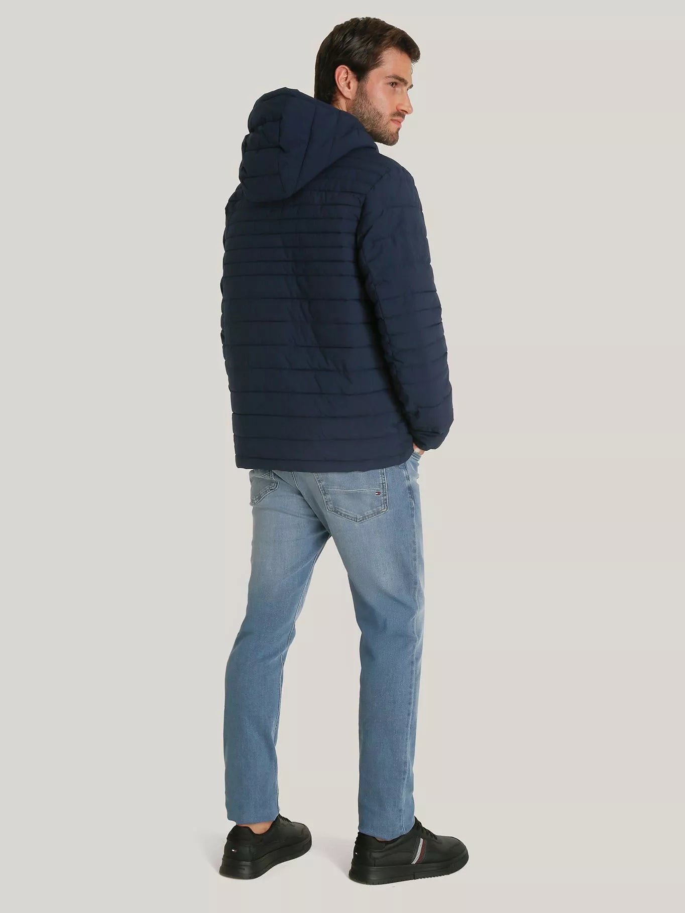 Tommy Hilfiger Stretch Quilted Coat Black Puffer Jacket Hooded Hoody