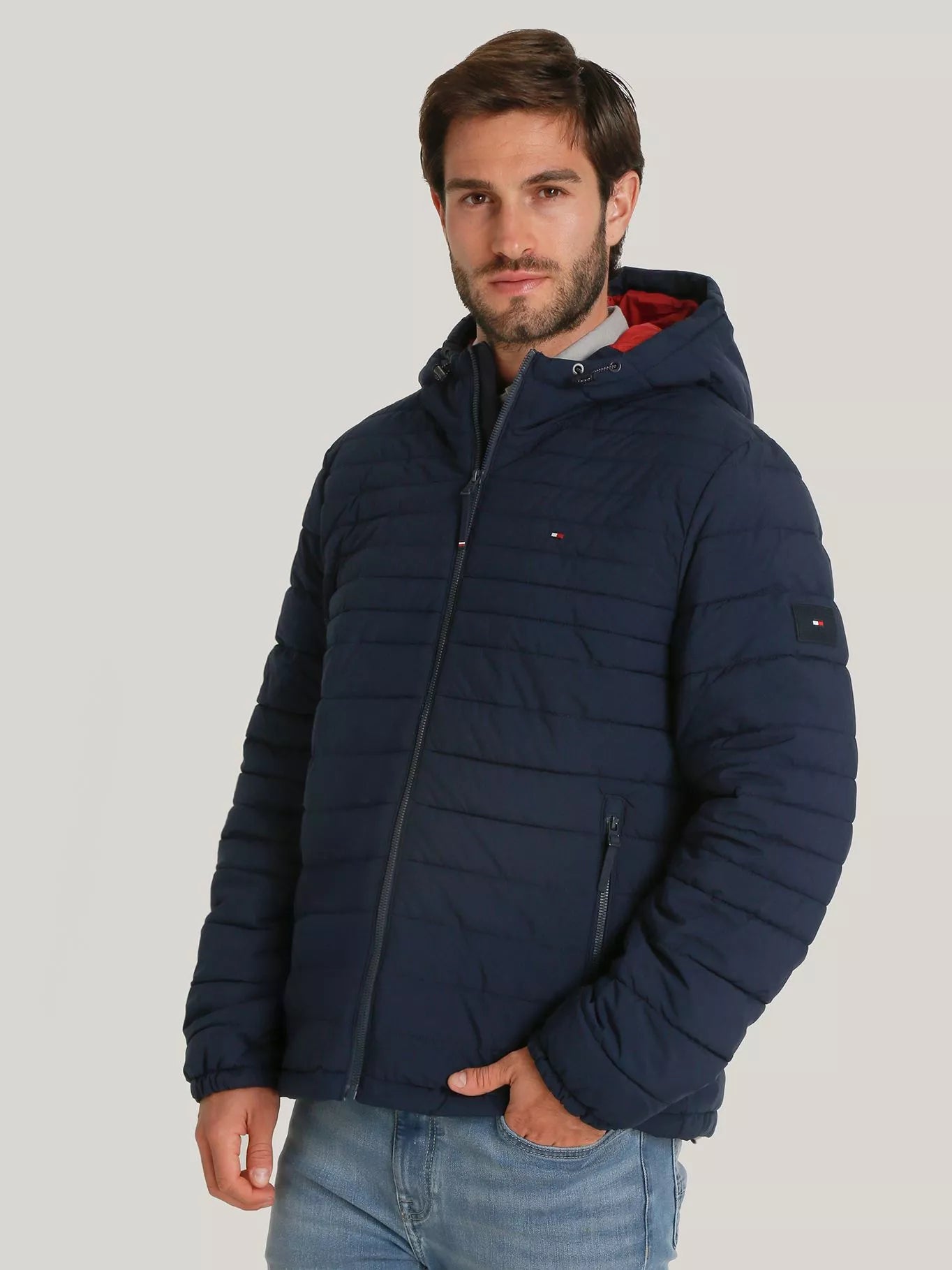 Tommy Hilfiger Stretch Quilted Coat Black Puffer Jacket Hooded Hoody