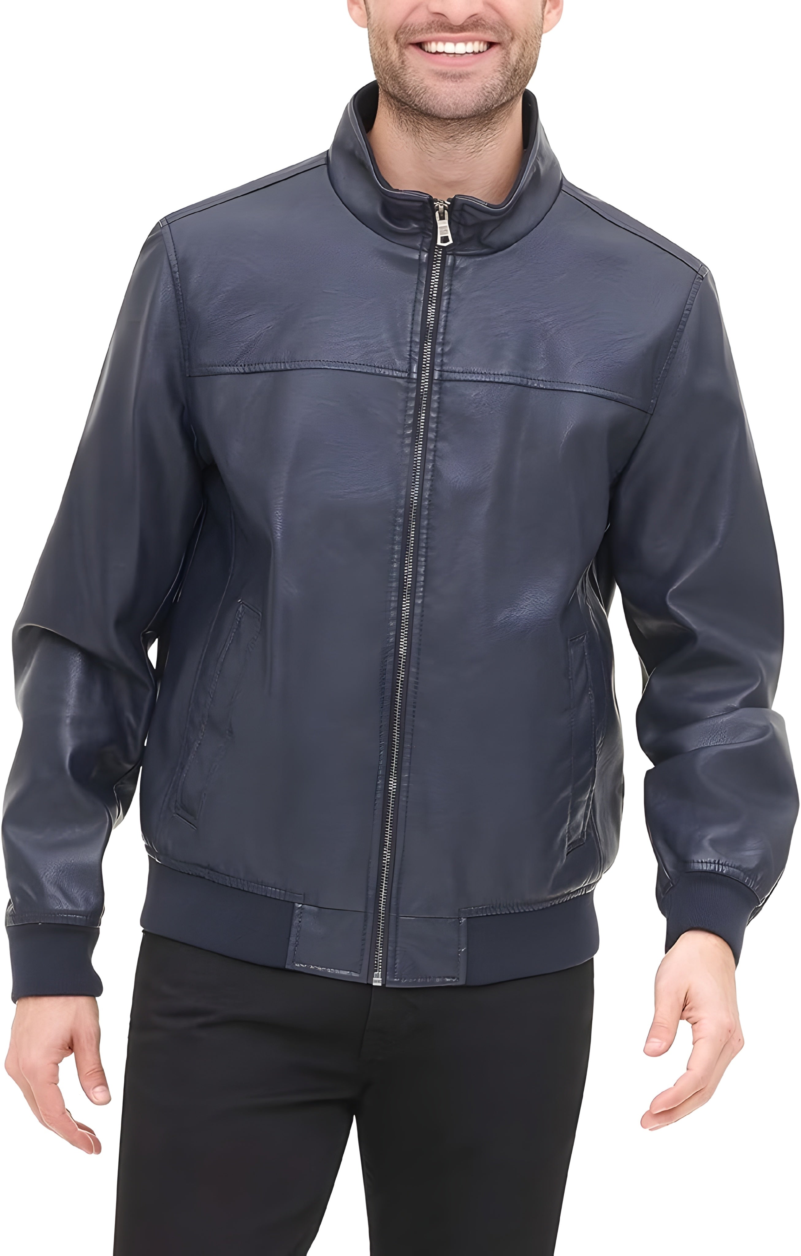 Tommy Hilfiger Men's Faux-Leather Bomber Jacket