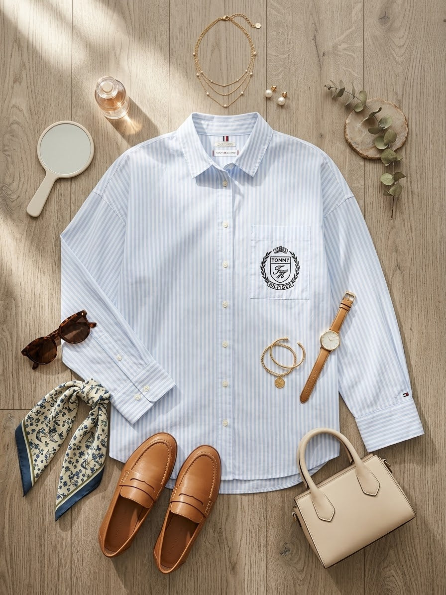 Tommy Hilfiger Relaxed Fit Crest Logo Striped Shirt