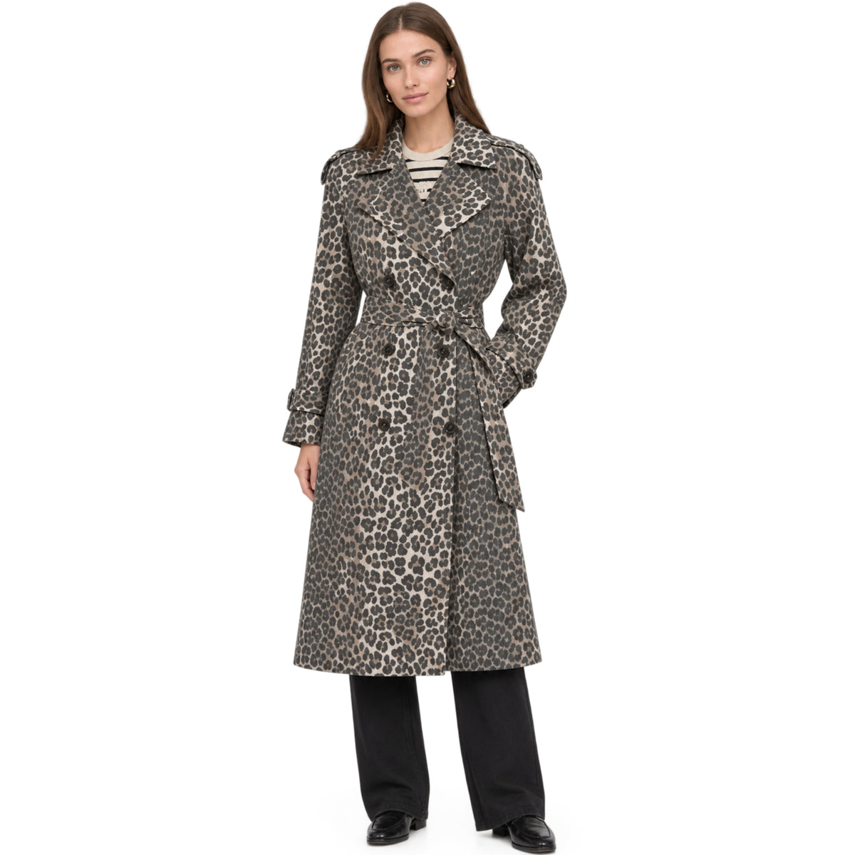 DKNY Petite Belted Double-Breasted Trench Coat