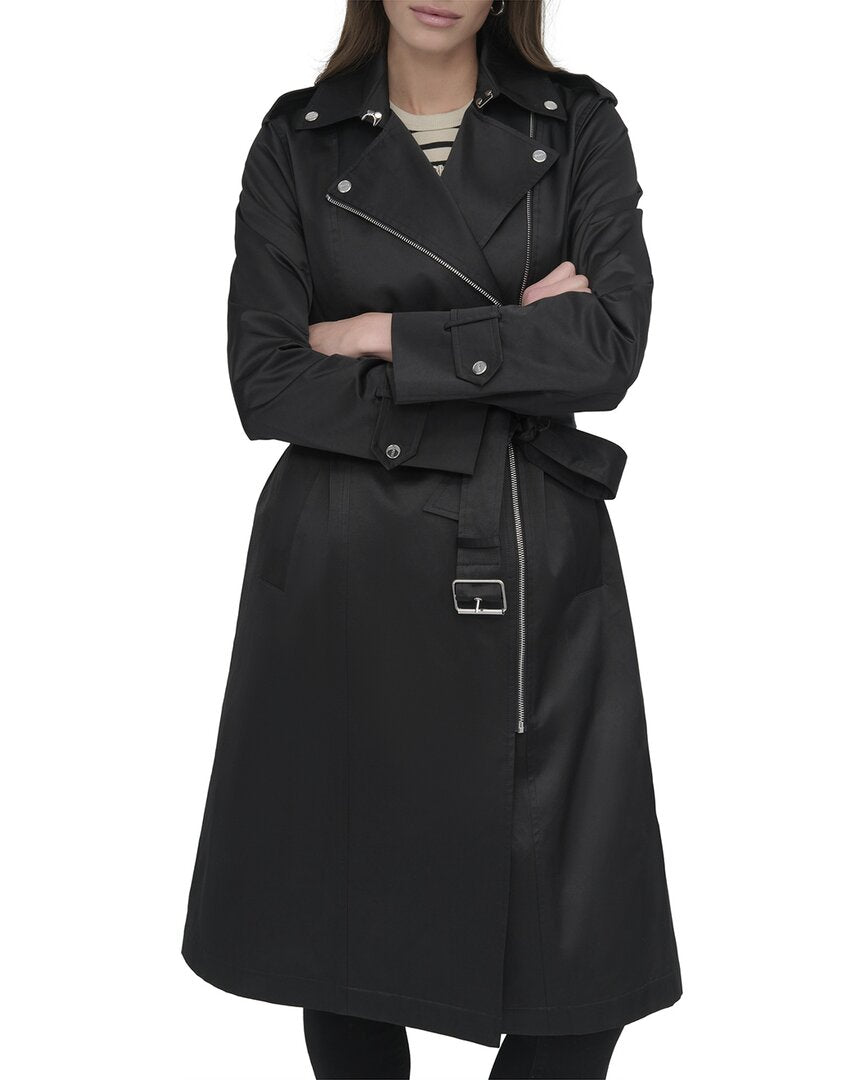 DKNY Women's Black Belted Rain Jacket
