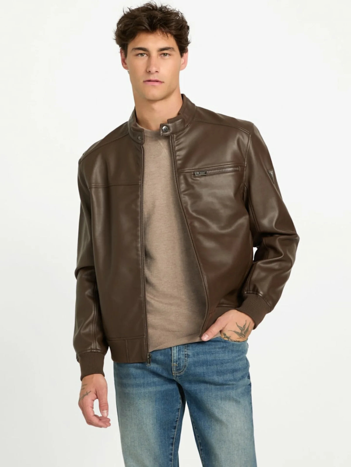 Guess Faris Leather Biker Jacket