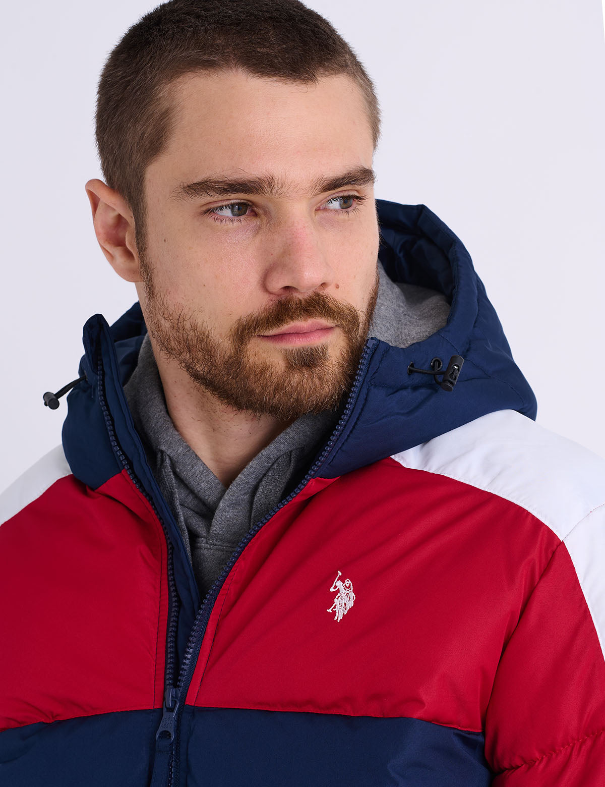 US Polo Assn Tri Color Block Hooded Puffer Jacket - HIPPO US Brands US. POLO ASSN