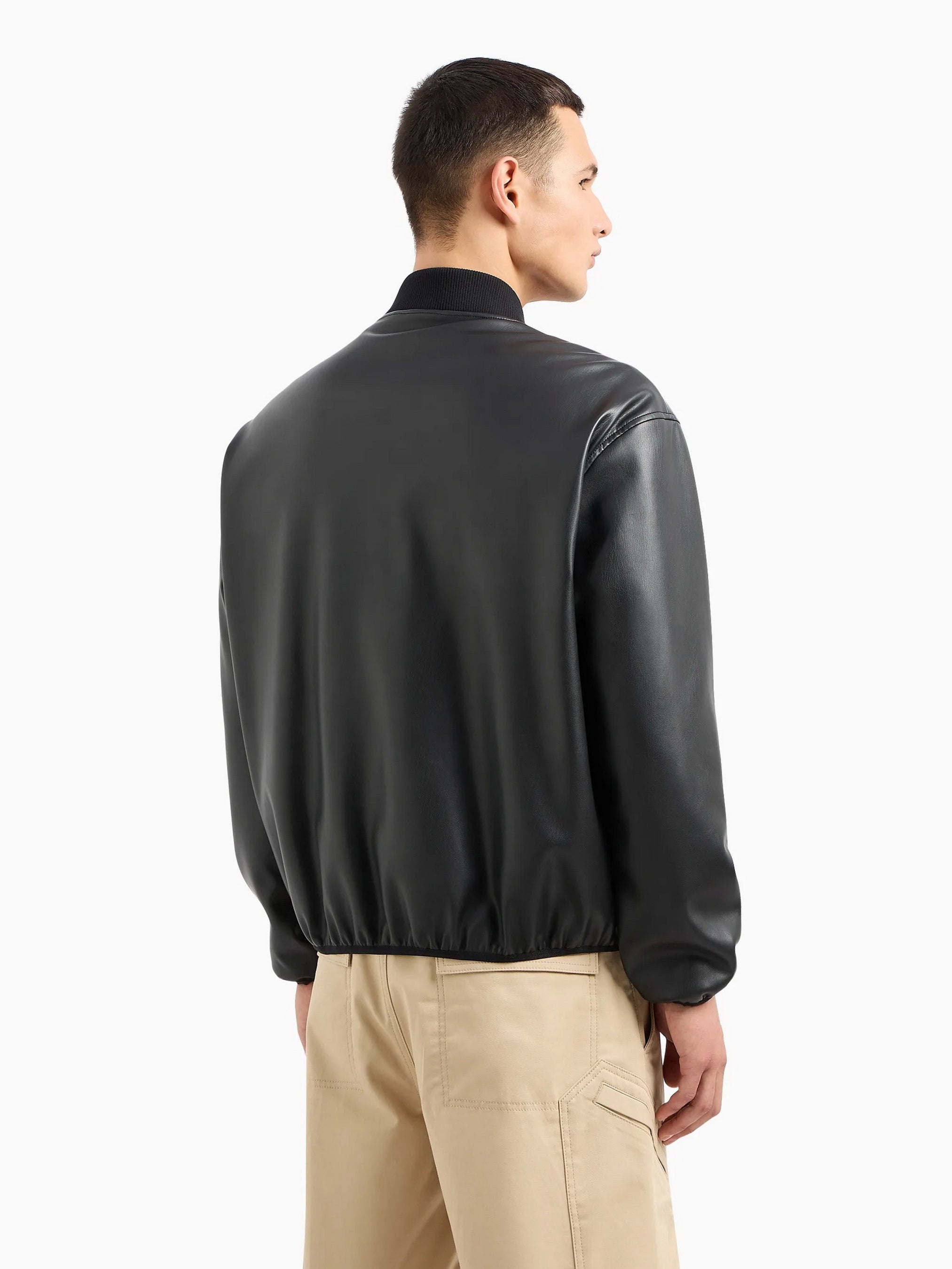 ARMANI EXCHANGE Men's Faux Leather Embossed Logo Bomber Jacket