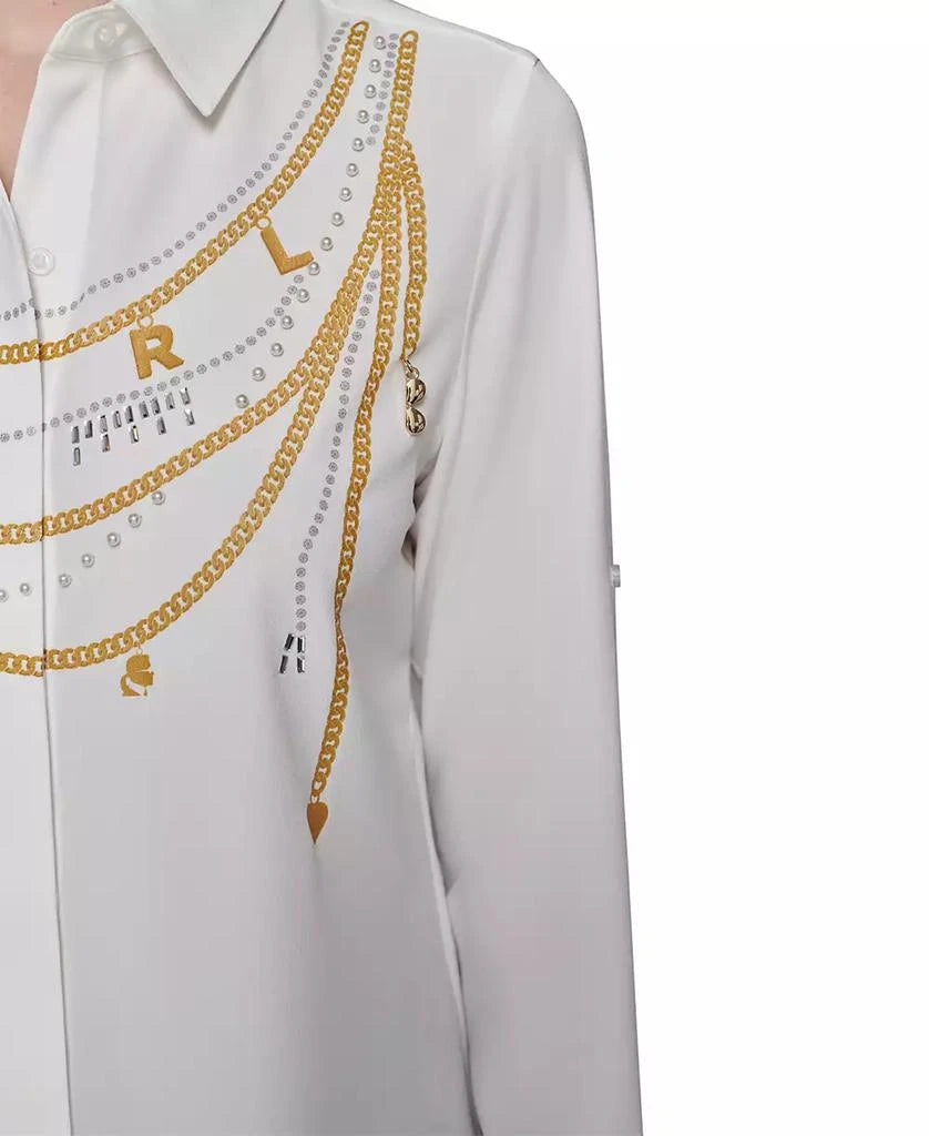 KARL LAGERFELD PARIS Women's Chain-Printed Button-Front Top, Regular & Petite