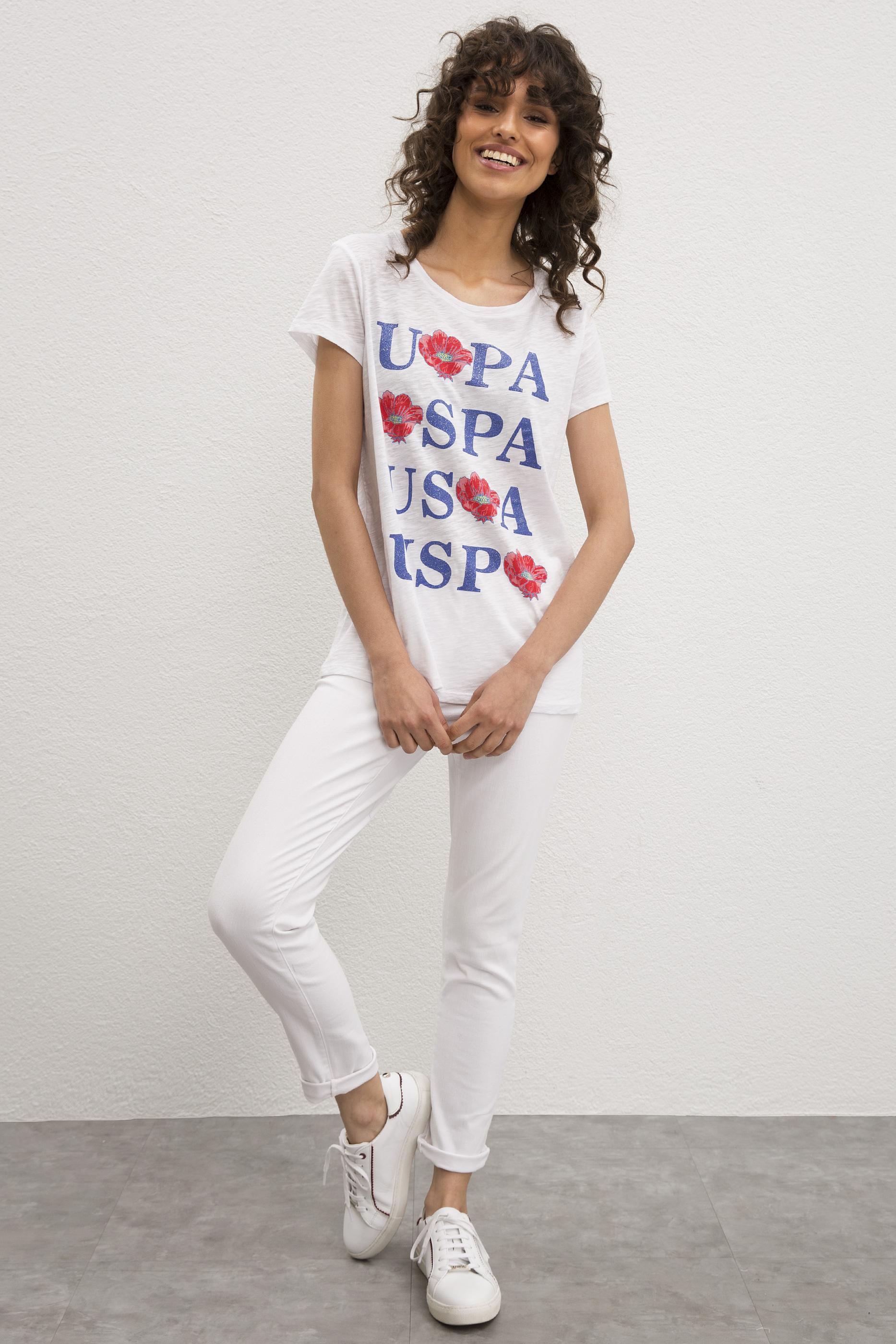US. POLO ASSN. Women's White Crew Neck T-Shirt
