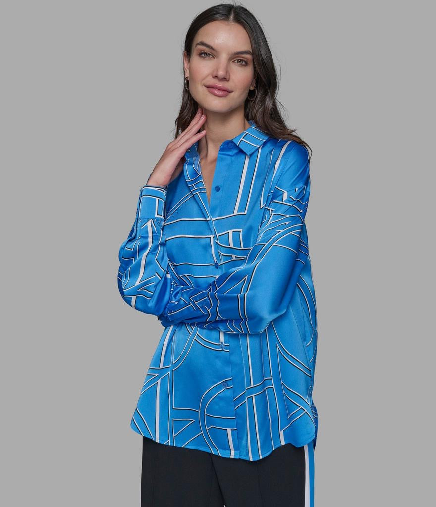 Karl Lagerfeld Paris Oversized Utility Printed Satin Blouse