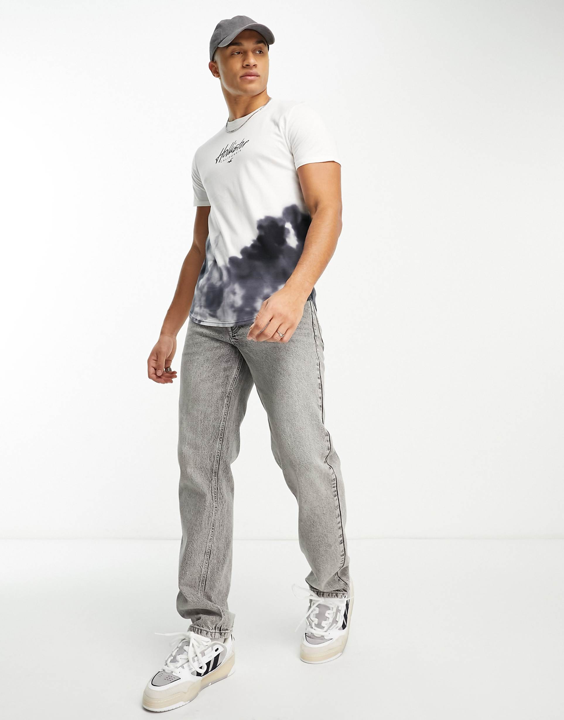 Hollister Chest & Back Logo Acid Wash Ombre Longline T-shirt