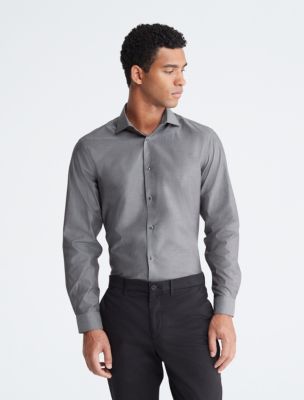 CALVIN KLEIN Cotton Herringbone Slim Fit Dress Shirt