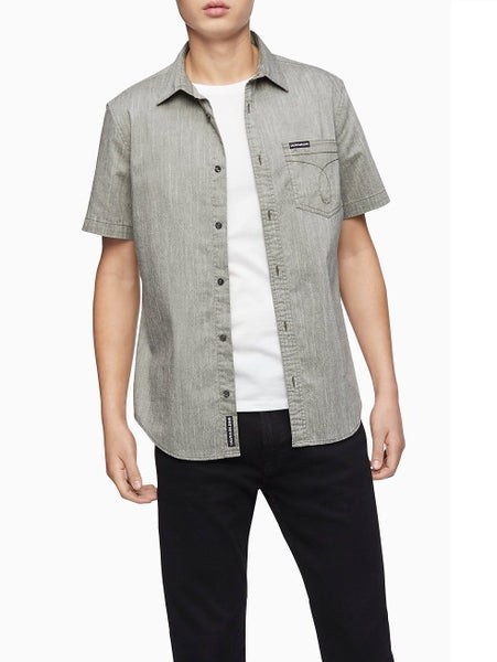CALVIN KLEIN Men's Short Sleeve Oxford Button Down Shirt