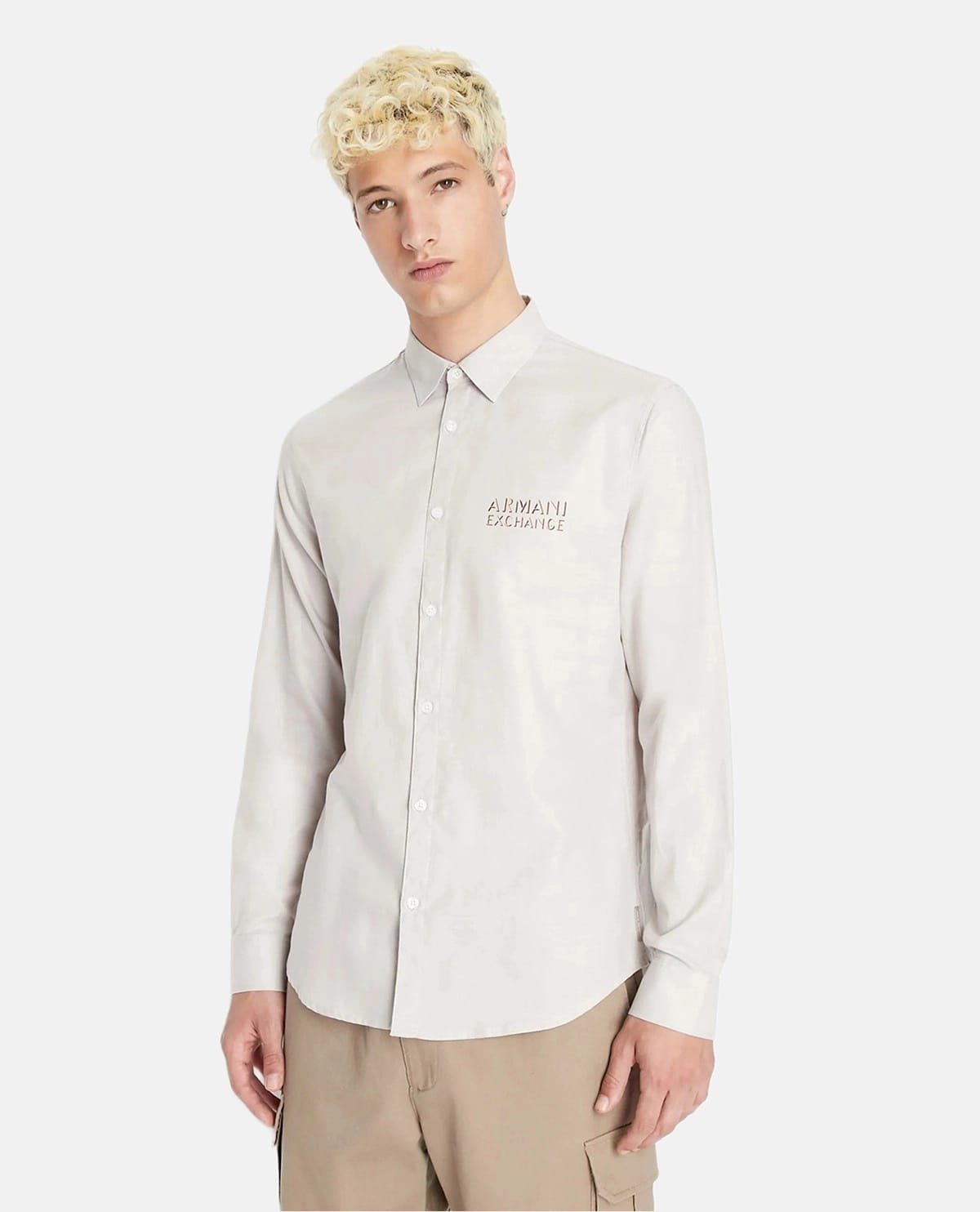 A|X ARMANI EXCHANGE Men's Classic Solid Logo Dress Shirt