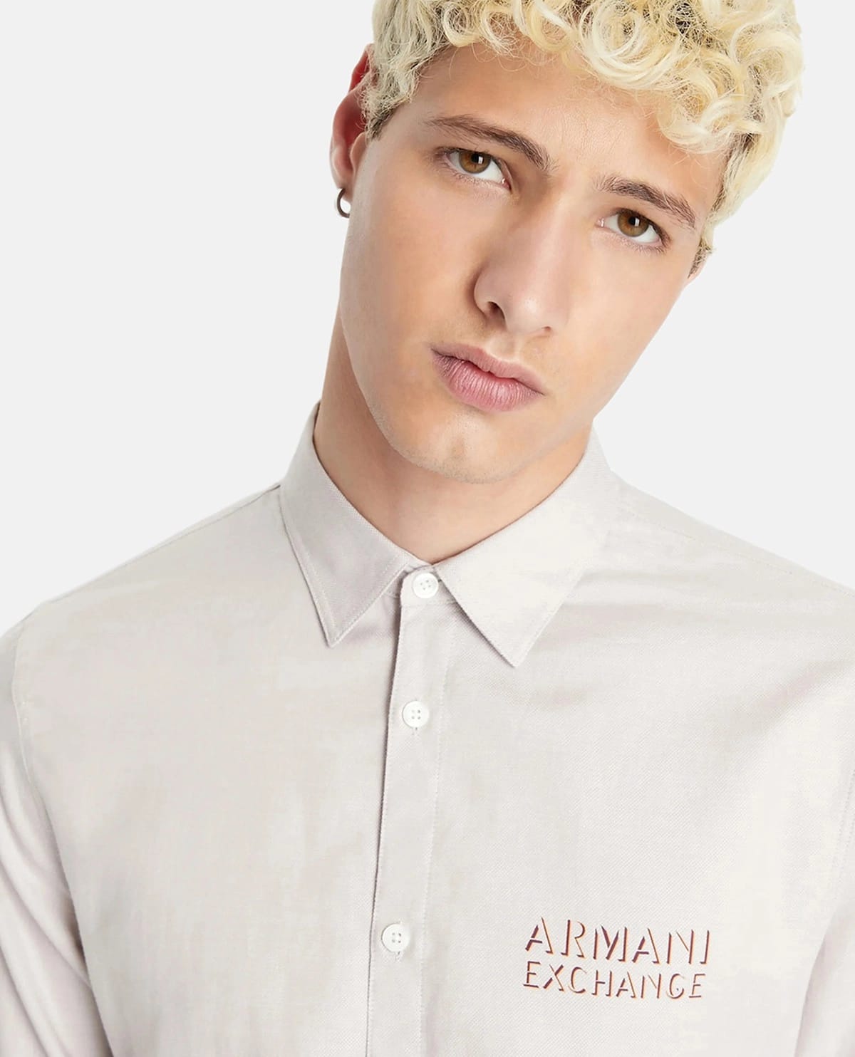 A|X ARMANI EXCHANGE Men's Classic Solid Logo Dress Shirt