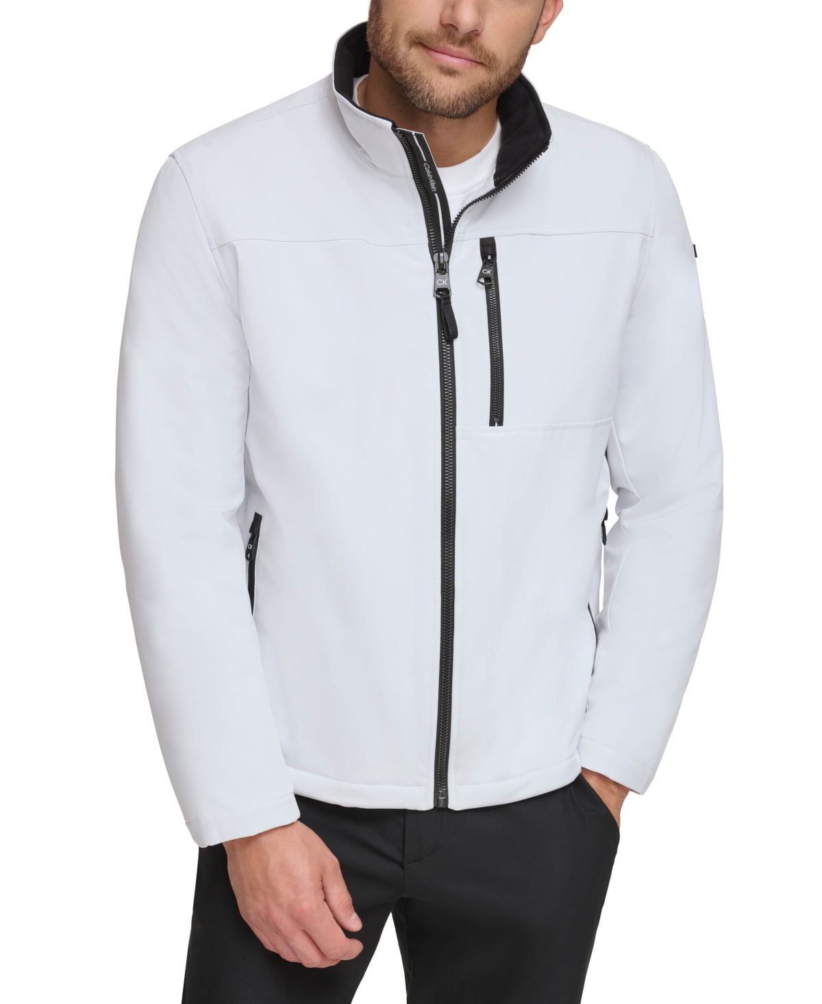 CALVIN KLEIN Men's Sherpa Lined Classic Soft Shell Jacket - White