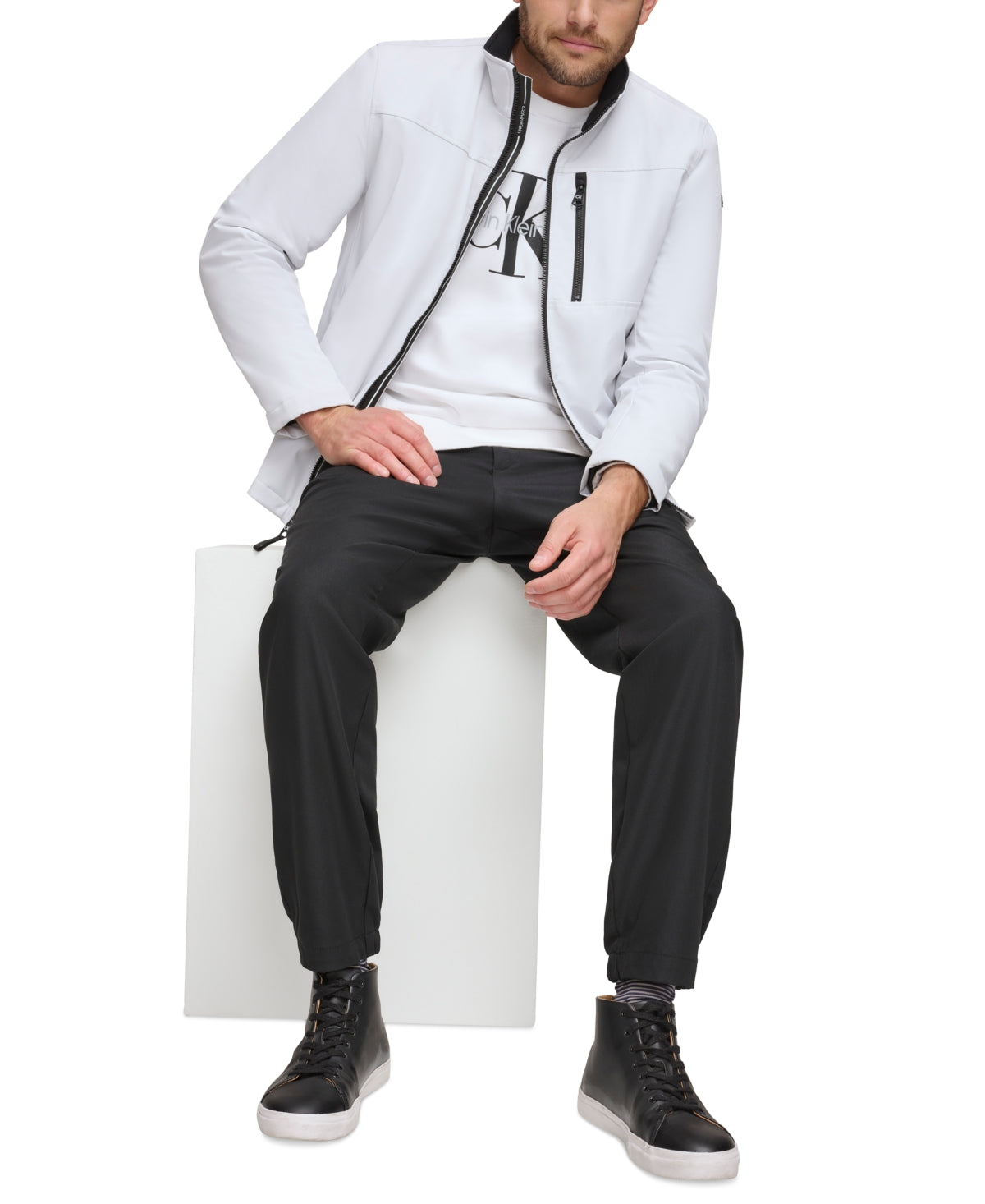 CALVIN KLEIN Men's Sherpa Lined Classic Soft Shell Jacket - White
