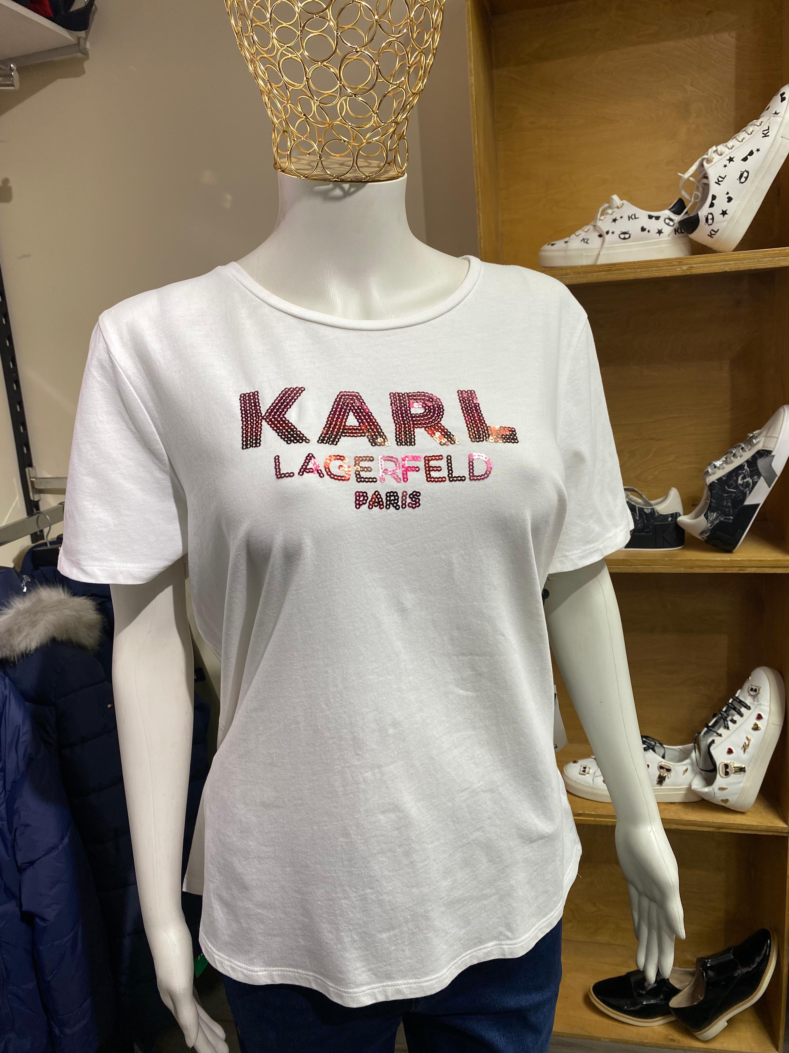 KARL LAGERFELD PARIS Rhinestone Logo T-Shirt