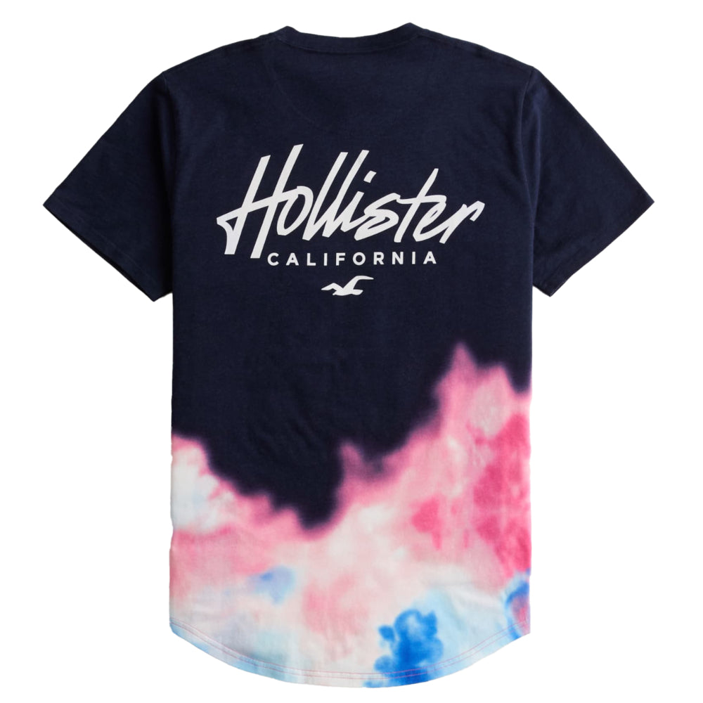 Hollister Chest & Back Logo Acid Wash Ombre Longline T-shirt