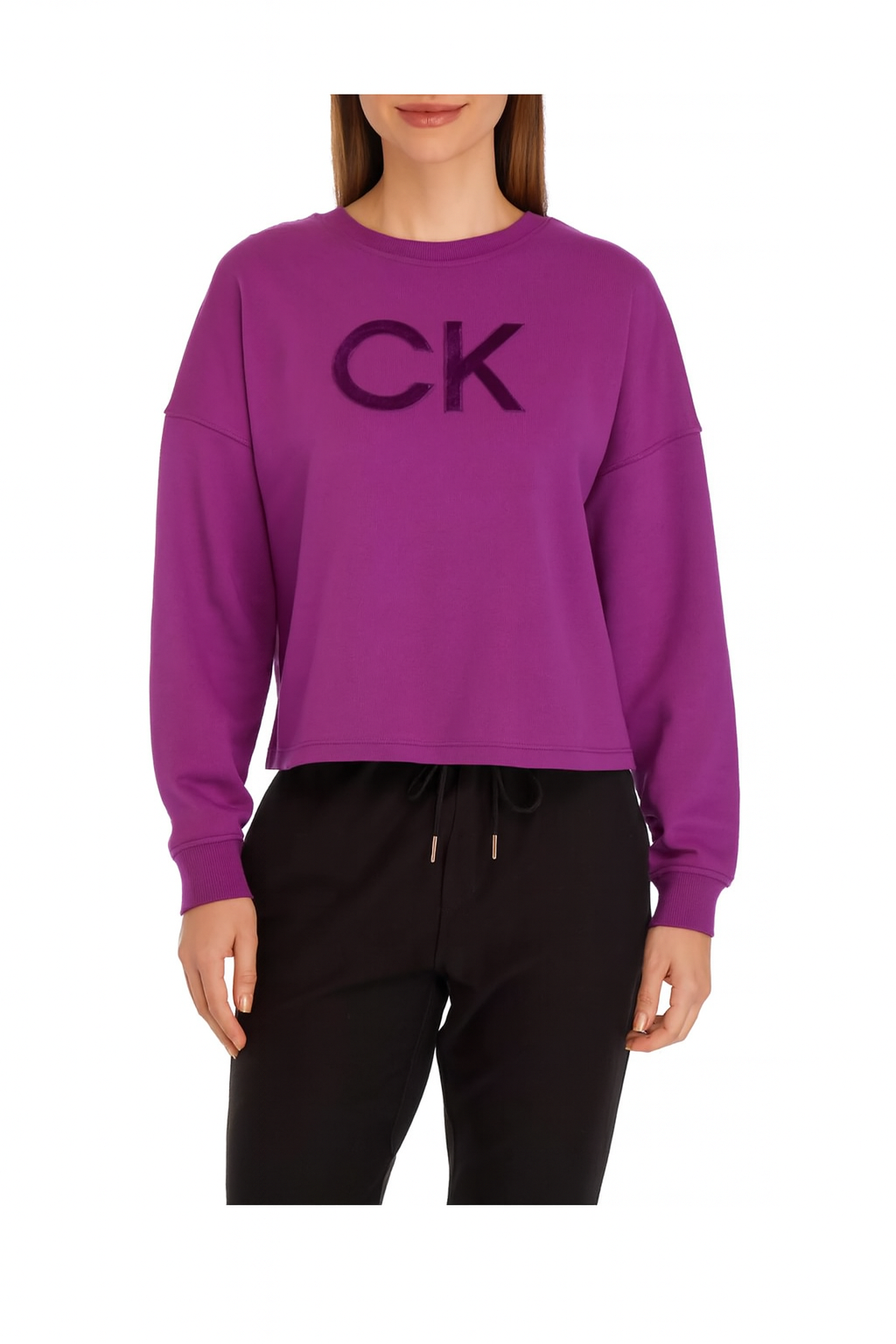 CALVIN KLEIN PERFORMANCE OVER SIZE LOGO FLEECE CREWNECK