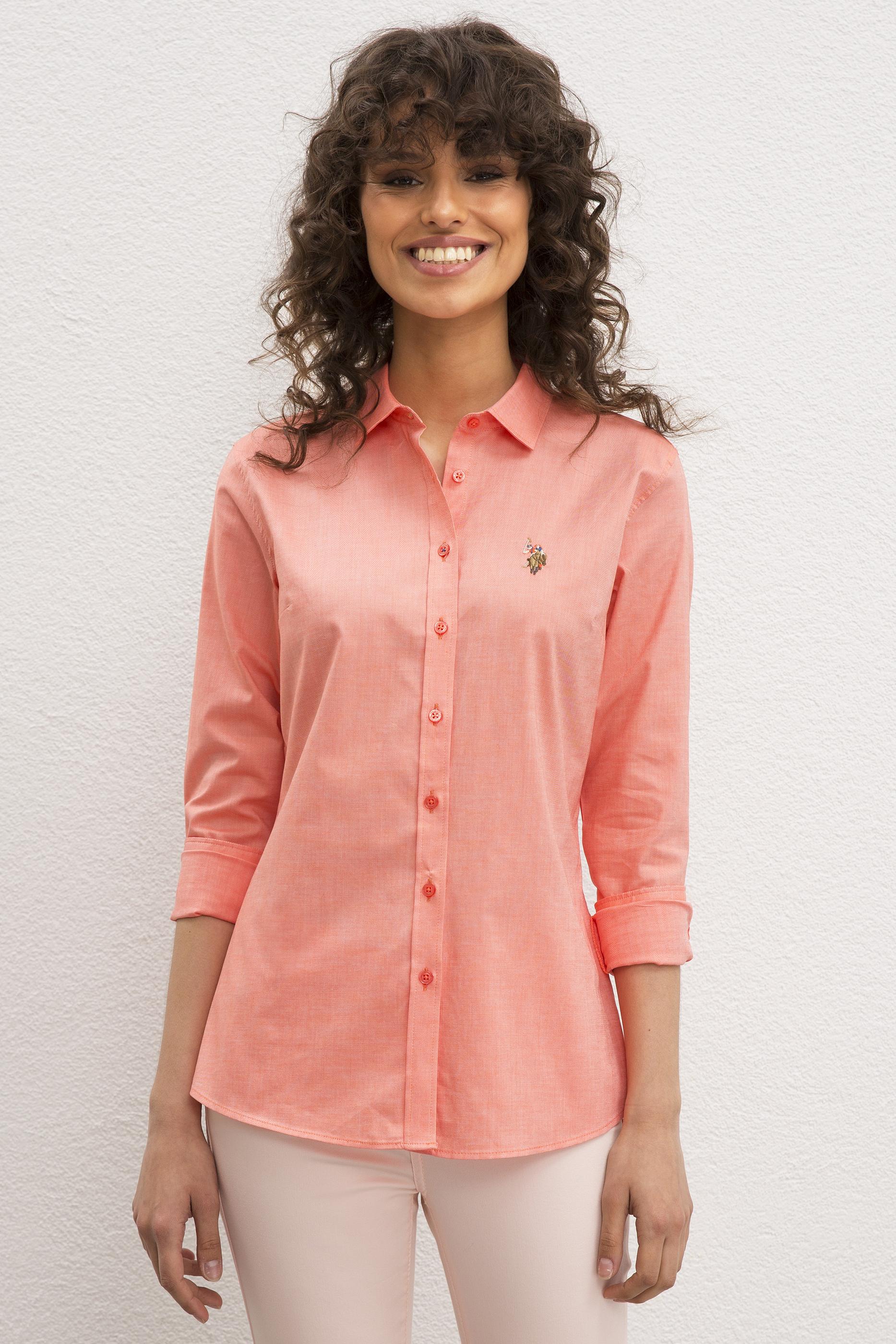 US. POLO ASSN Women's Lilac Linen Blend Long Sleeve Basic Shirt